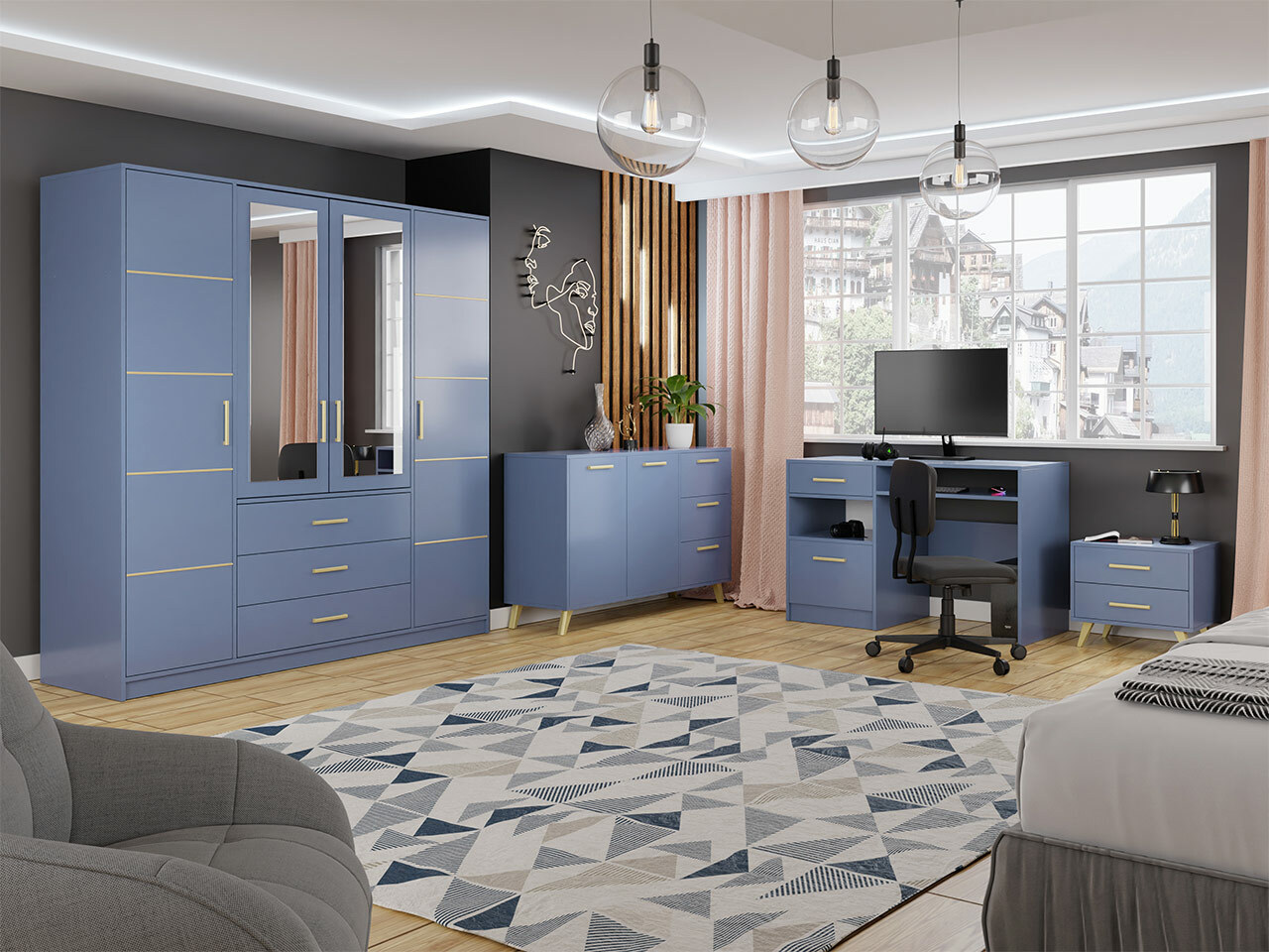 Kommode Delbalo 103 (Blå + Gylden)