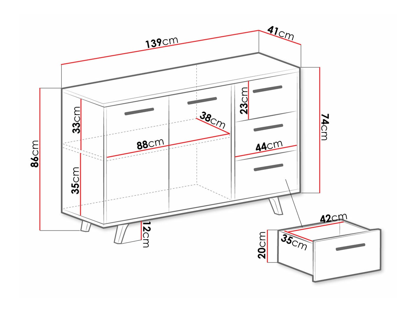 Kommode Dortivu 160 (Hvid)