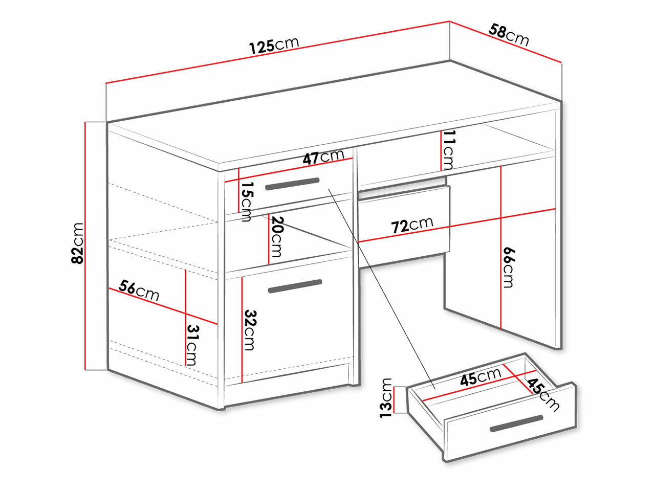Skrivebord Dortivu 158 (Hvid)