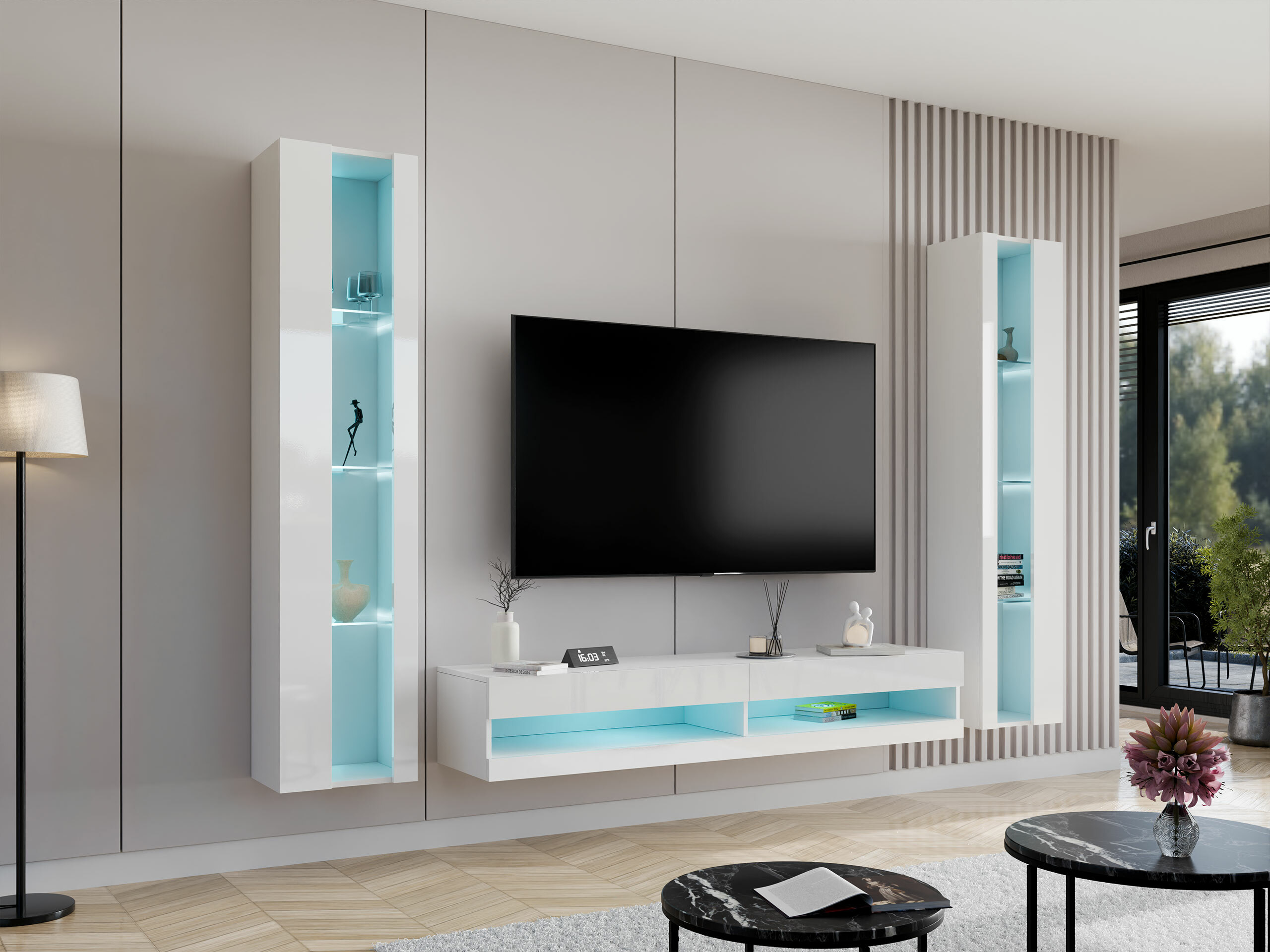 Stuemøbelsæt Vilrin V (Hvid + Glansfuld hvid)