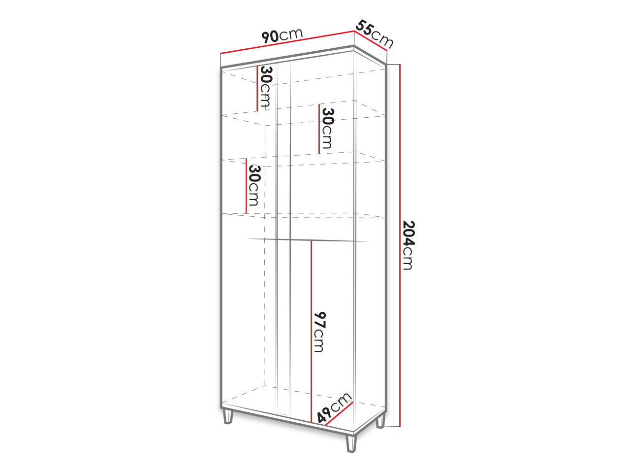 Garderobeskab Florem (Hvid + Glansfuld hvid + Lyst træ)