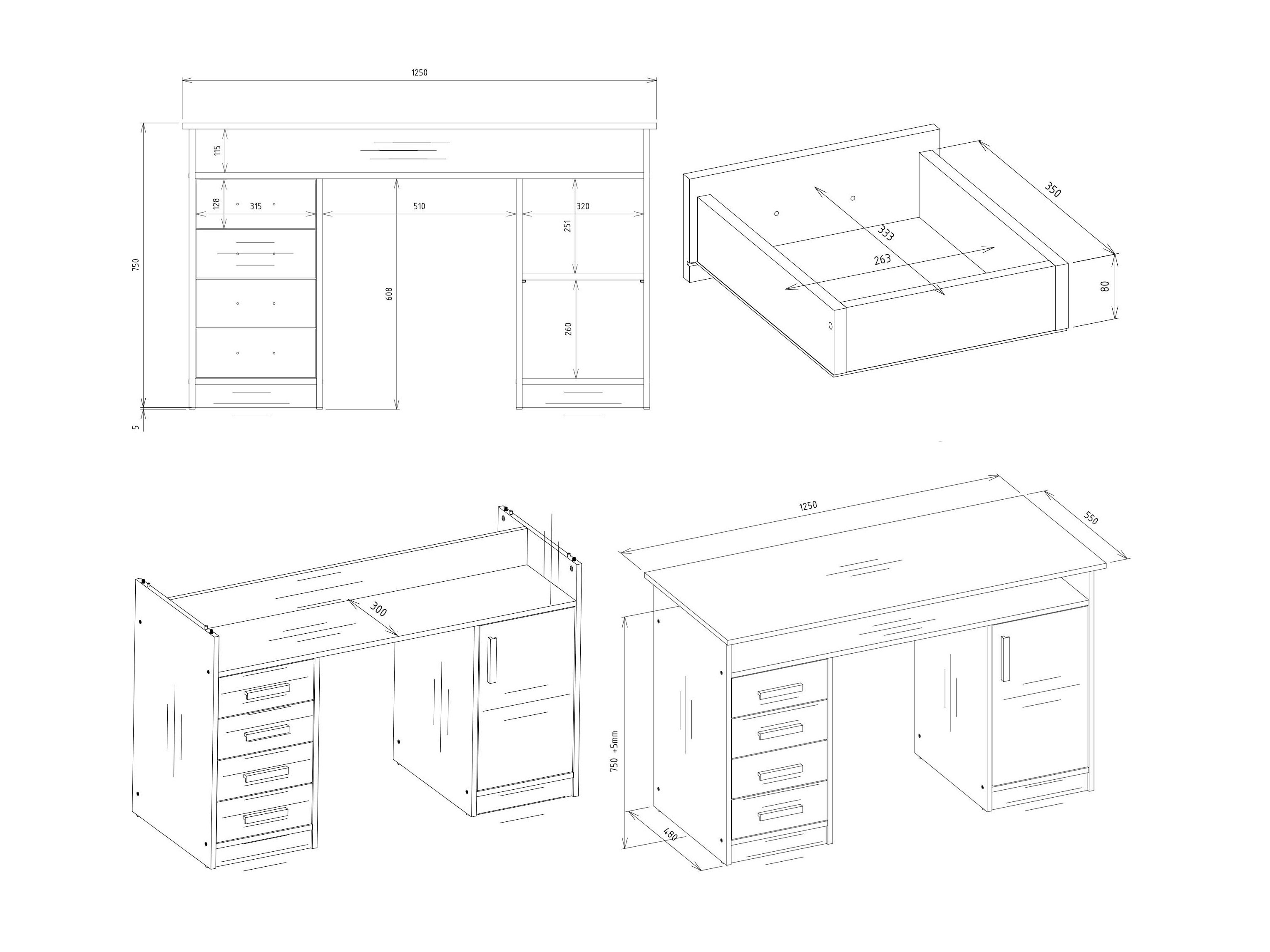 Skrivebord Mandeville 329 (Hvid + Antracit)