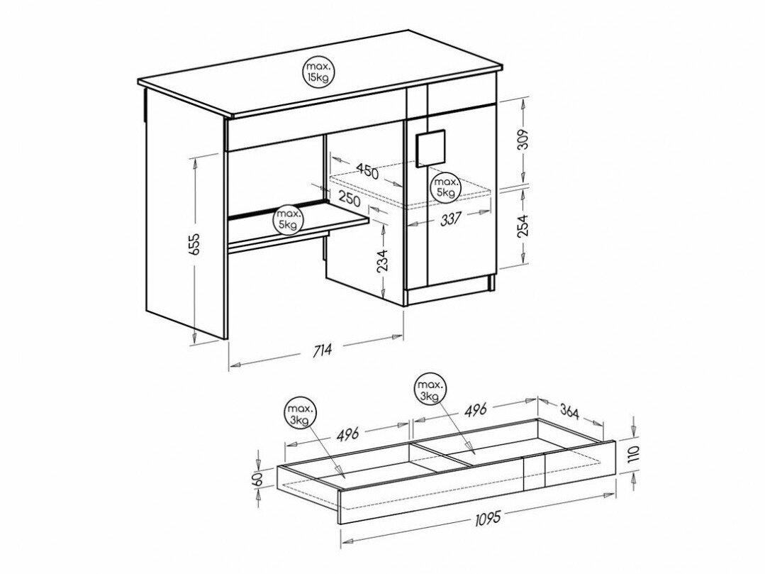 Skrivebord Elmenou 105 (Hvid + Antracit)