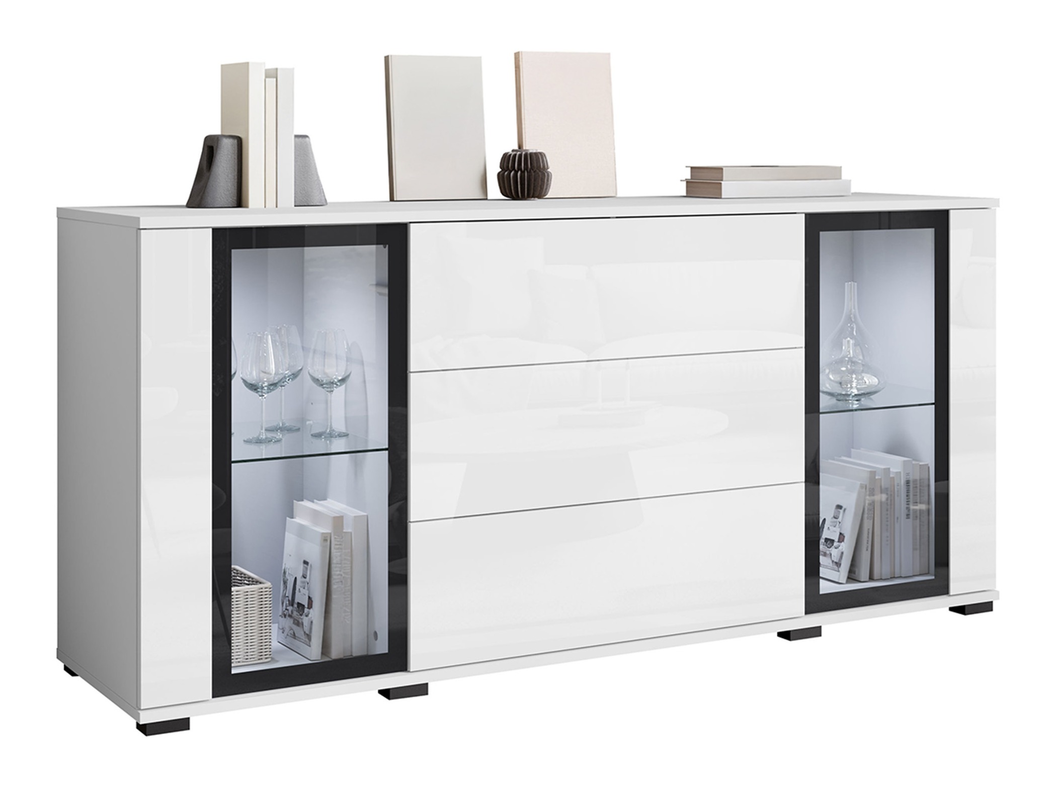 Kommode Torcame 101 (Hvid + Glansfuld hvid)