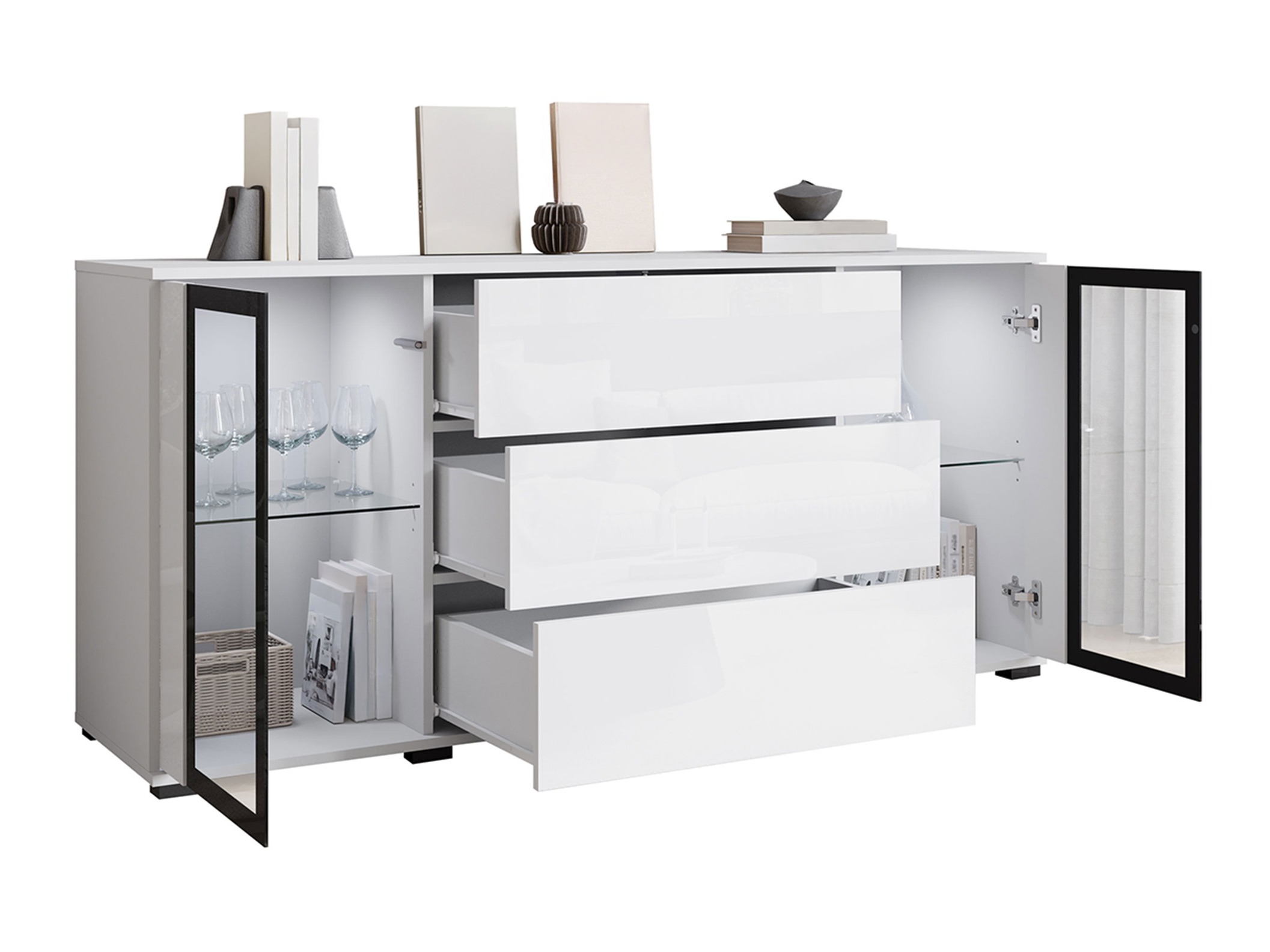 Kommode Torcame 101 (Wotan eg + Glansfuld hvid)