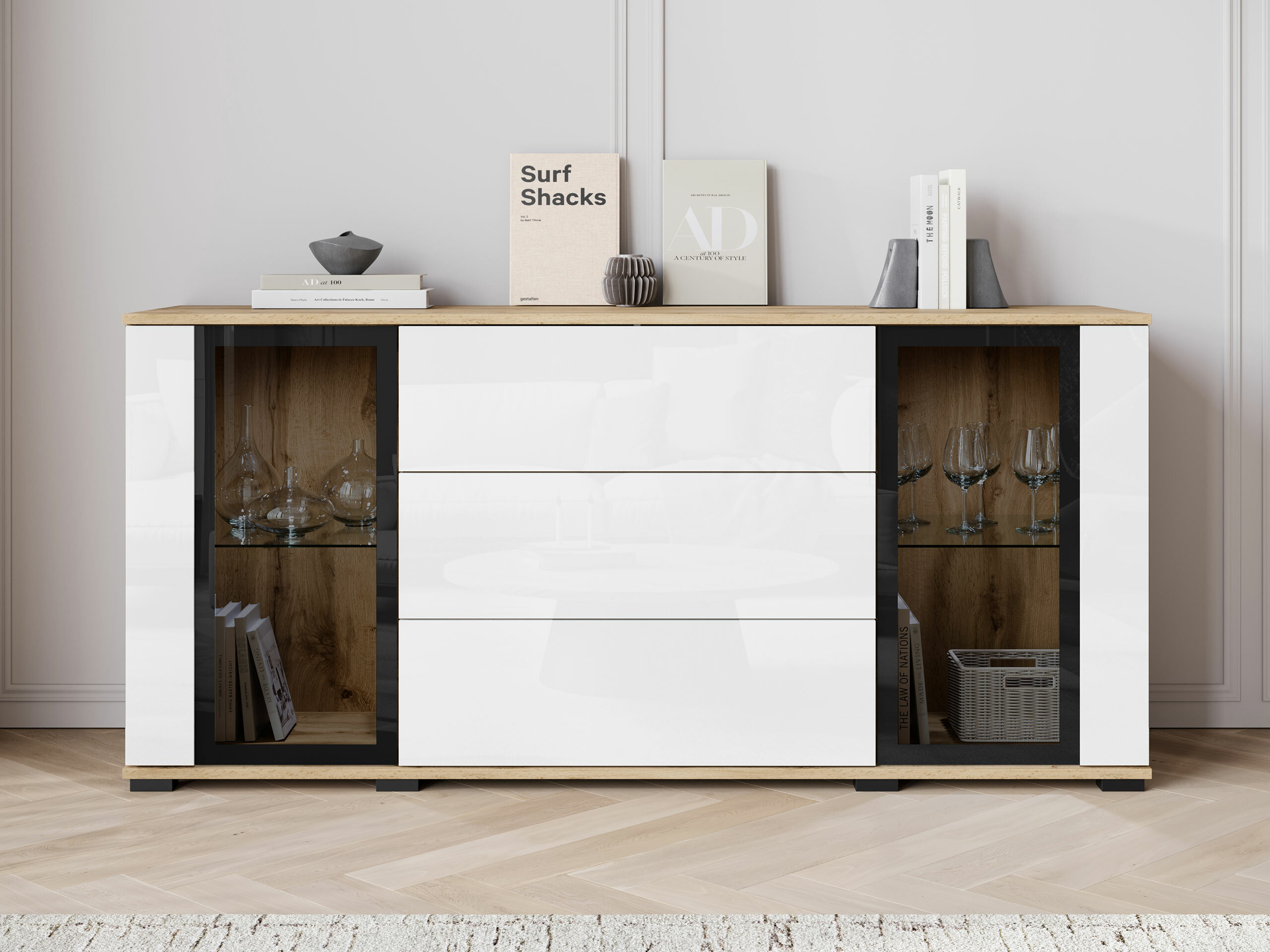 Kommode Torcame 101 (Wotan eg + Glansfuld hvid)