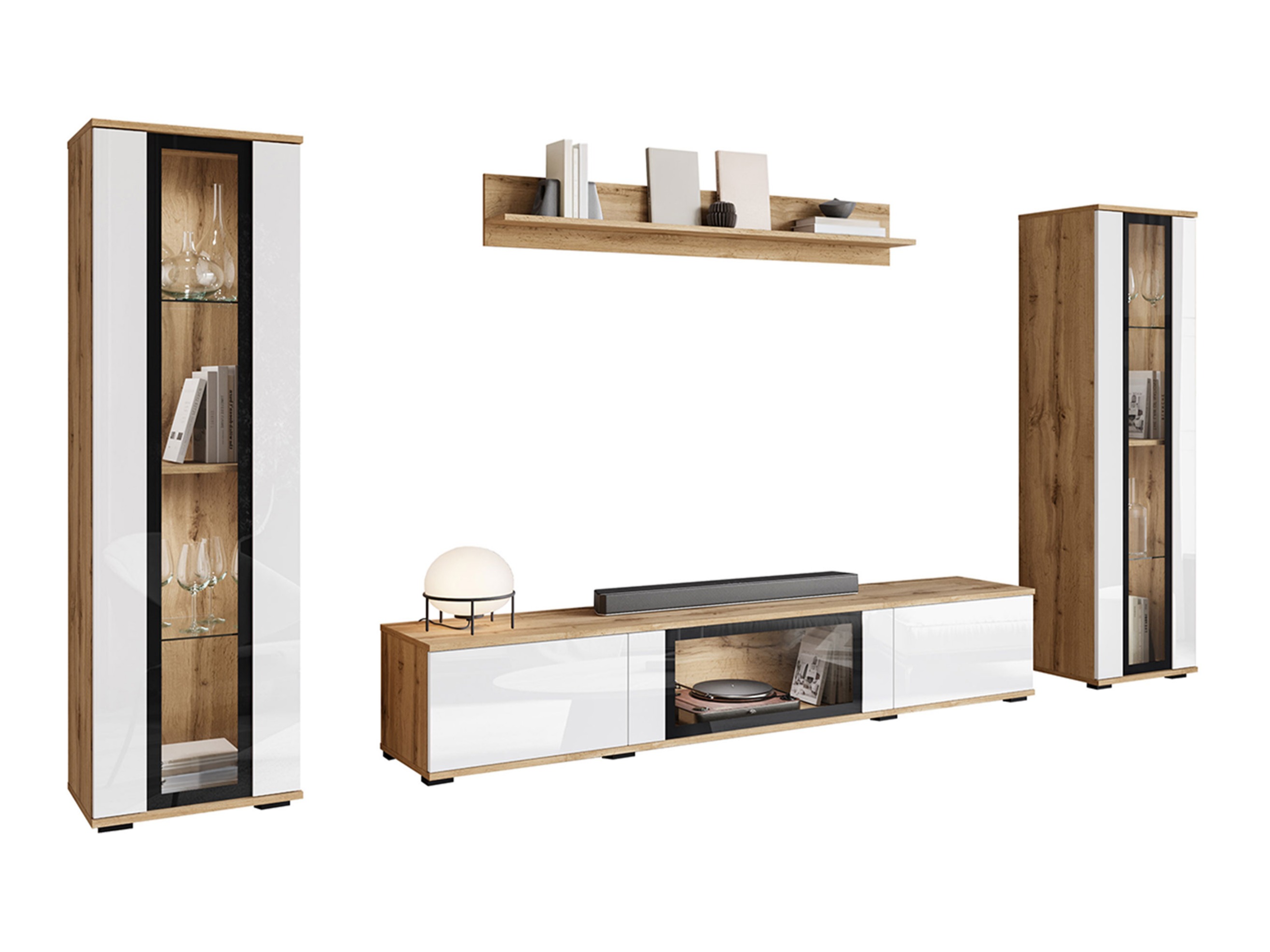 Stuemøbelsæt Torcame 103 (Wotan eg + Glansfuld hvid)