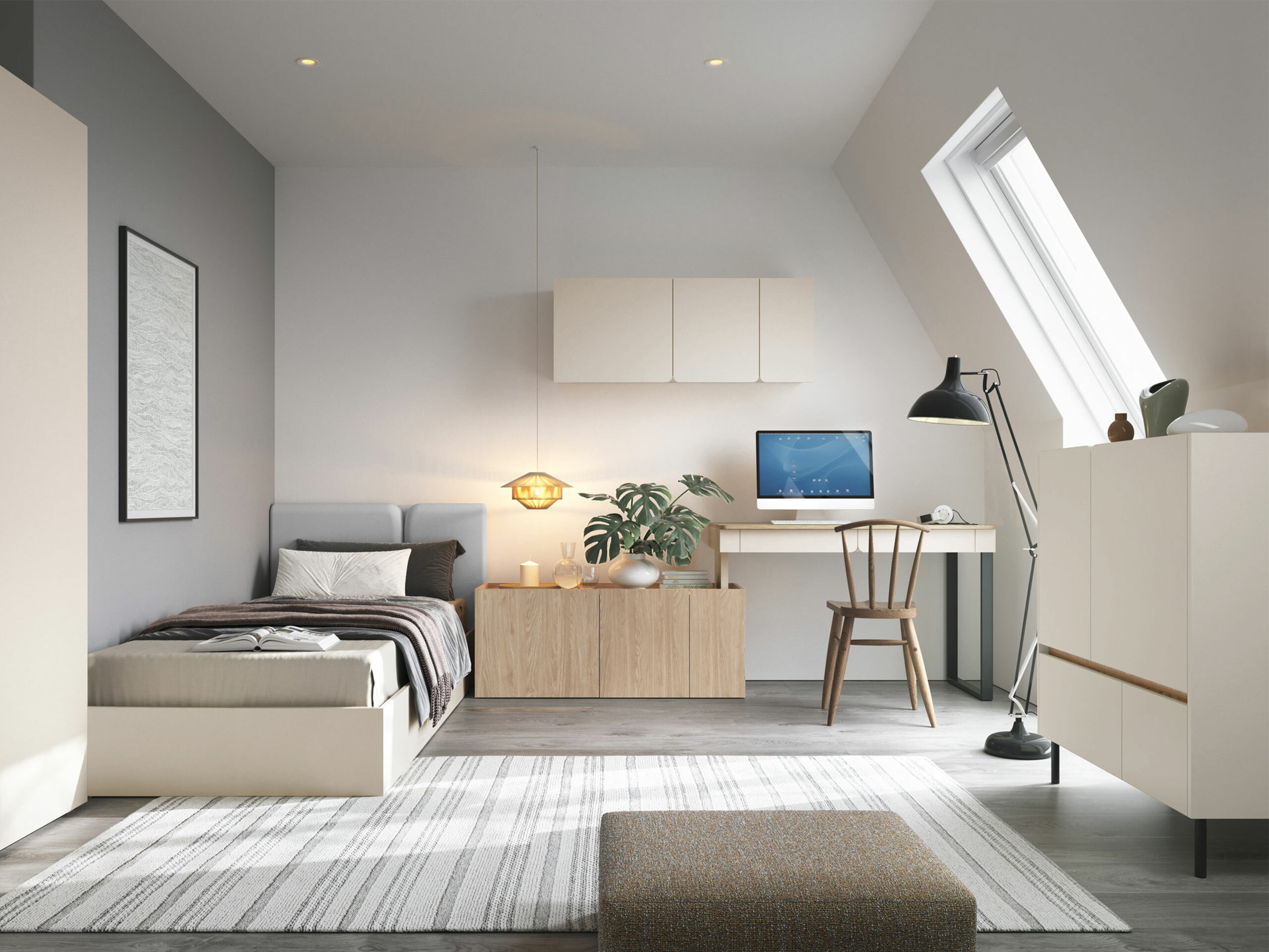 Hjørneskrivebord Fiosono 110 (Beige + Egetræ)