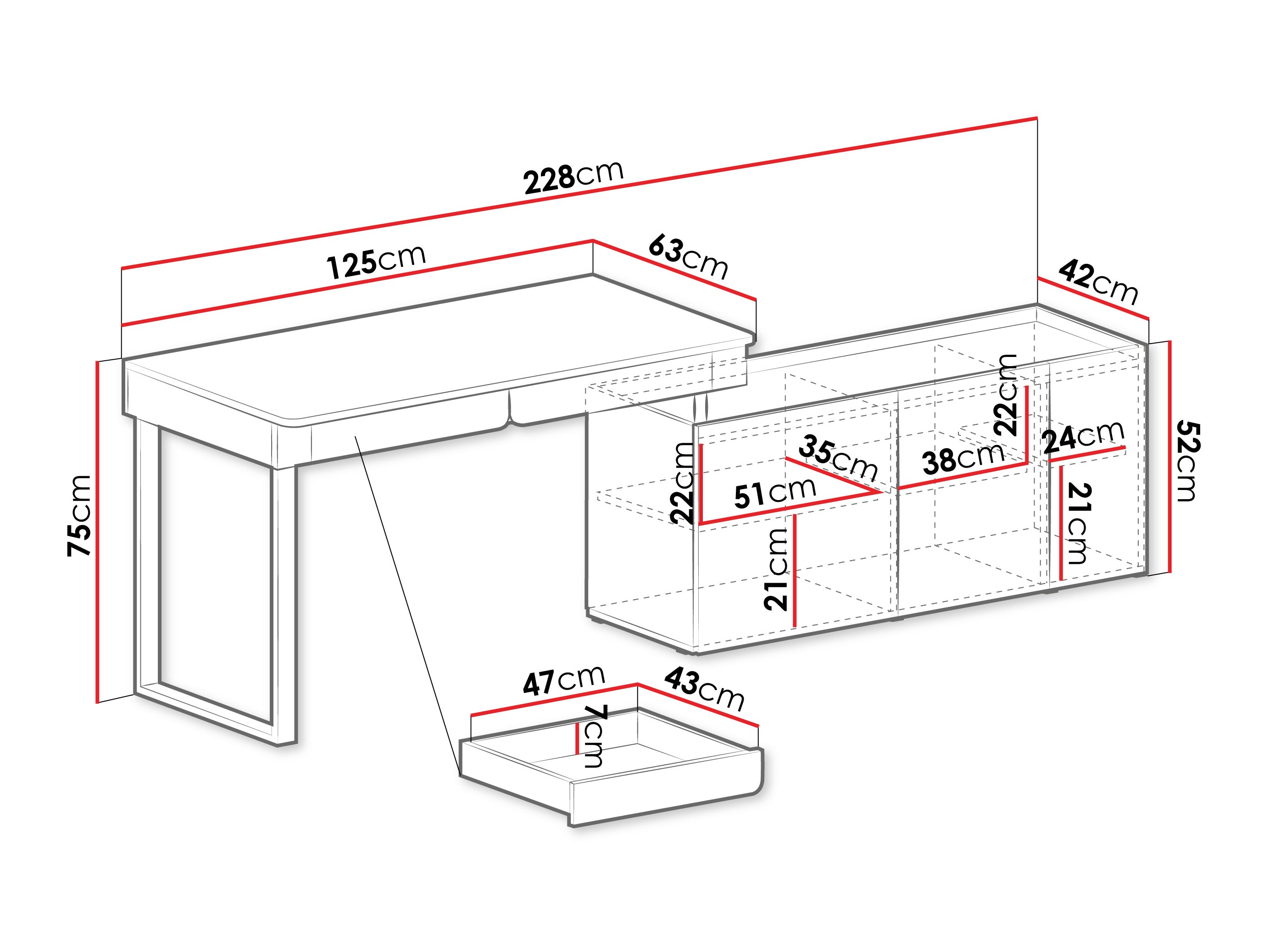Hjørneskrivebord Fiosono 110 (Beige + Lys eg)