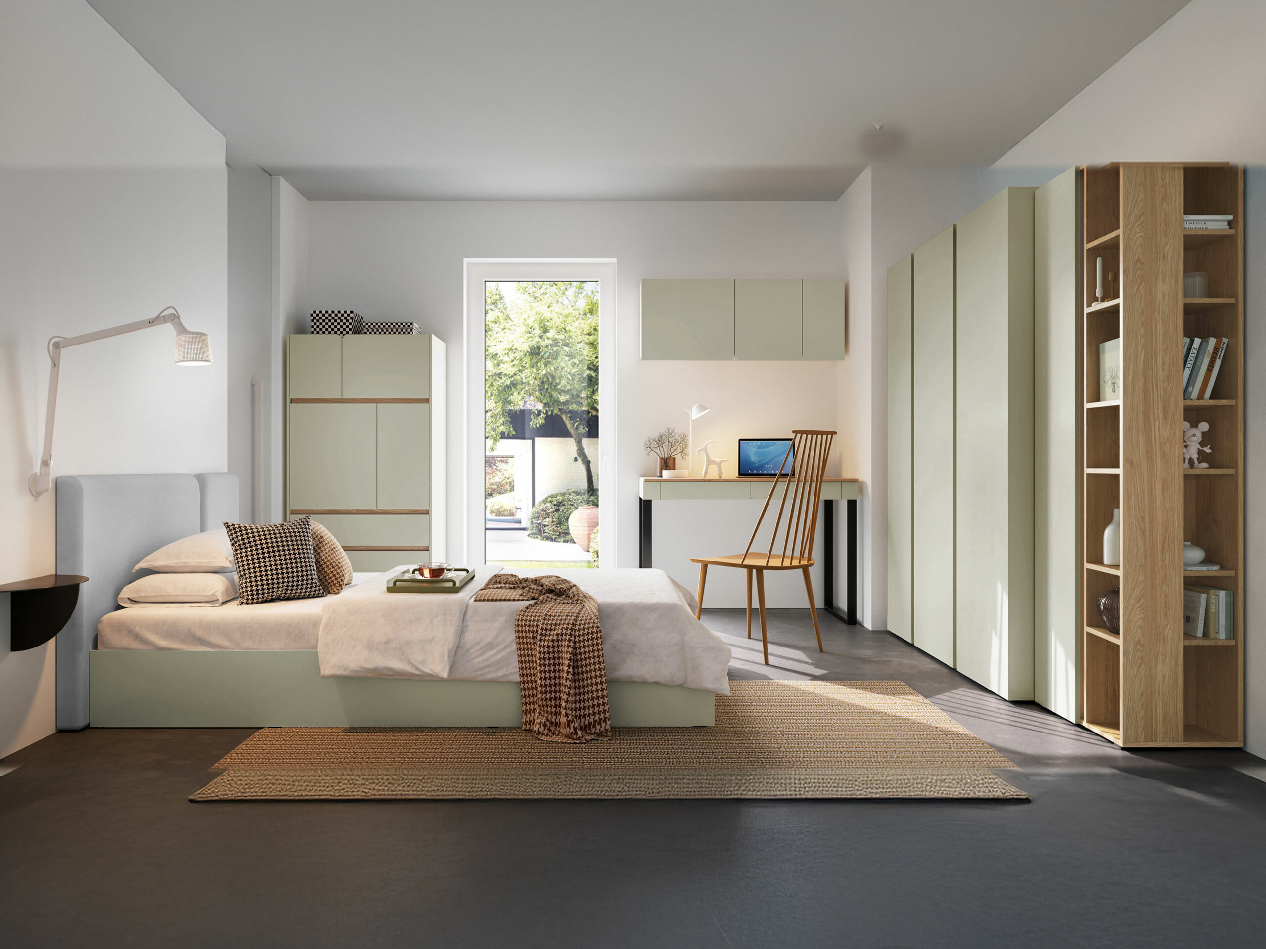 Skrivebord Fiosono 109 (Støvet grøn + Egetræ)