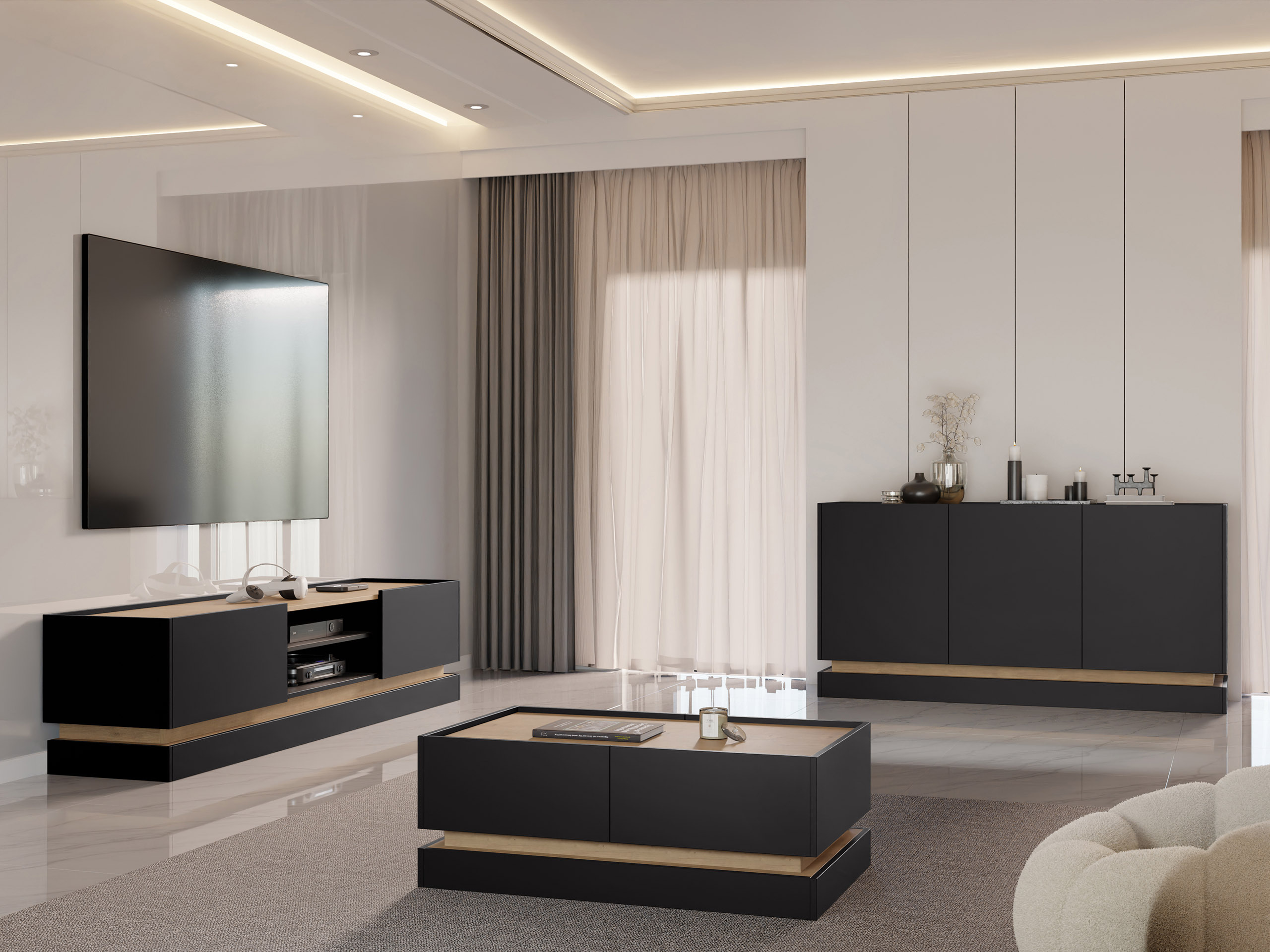 Stuemøbelsæt Comfivo Tilia (Sort + Egetræ)