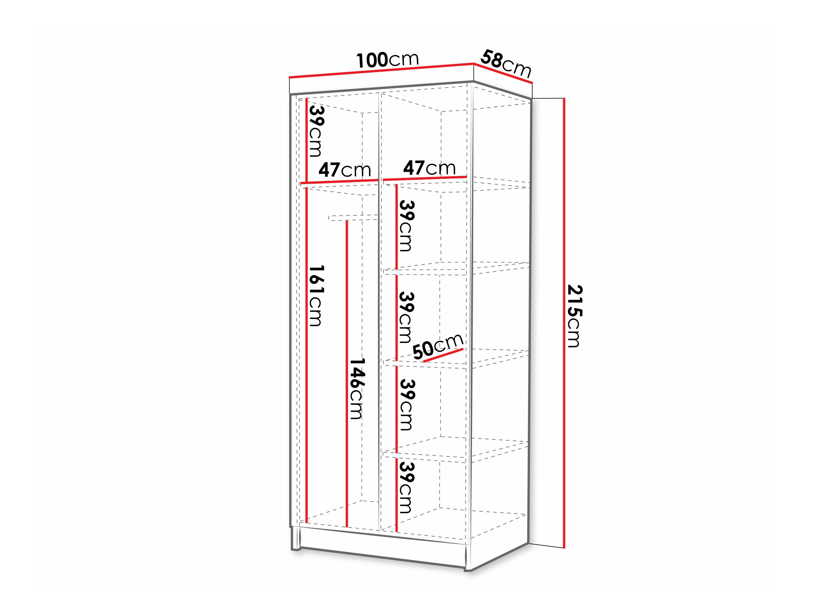 Garderobeskab Closico 194 (Hvid + Sort)