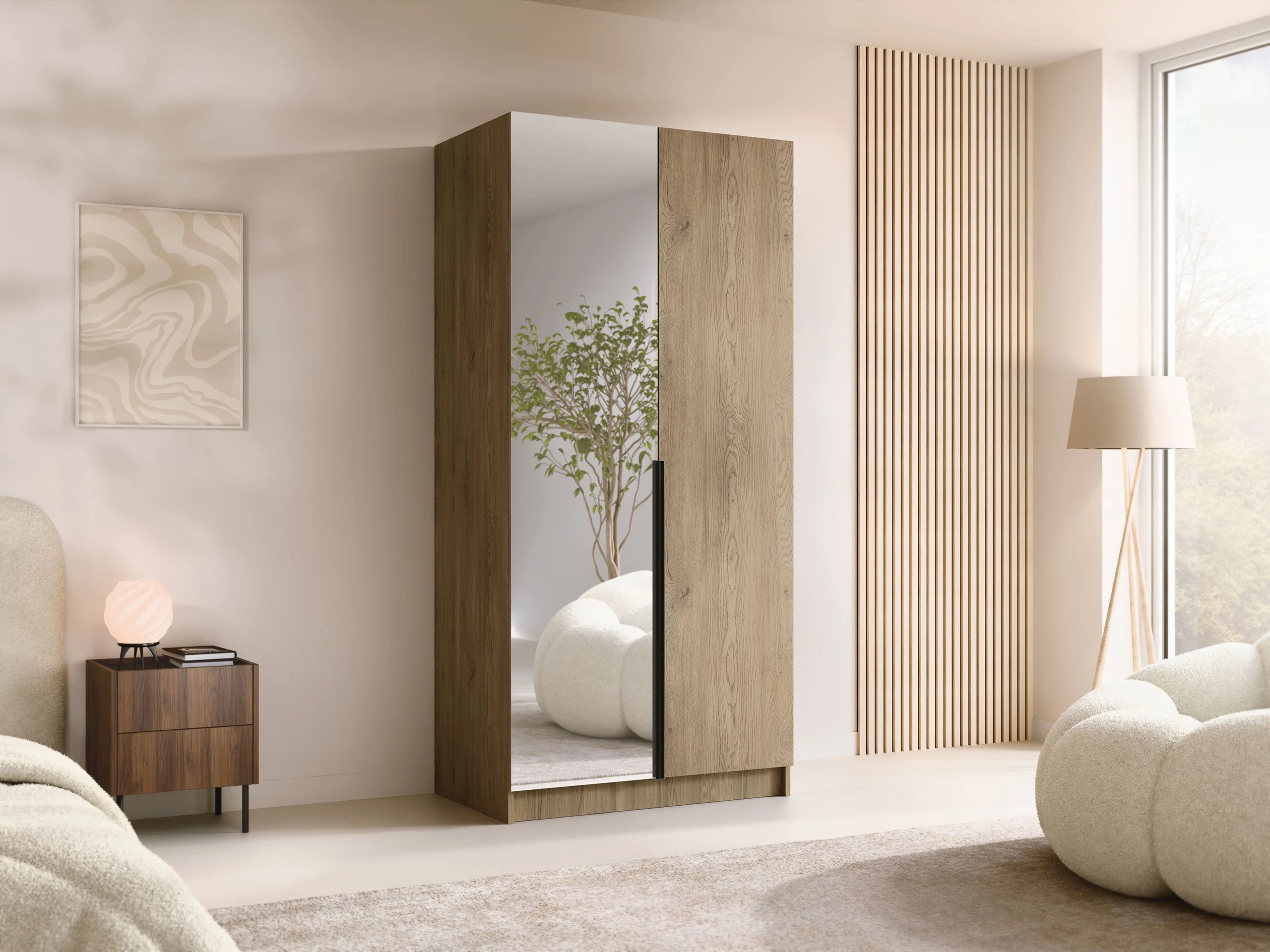 Garderobeskab Closico Staton II (Lyst træ + Sort)