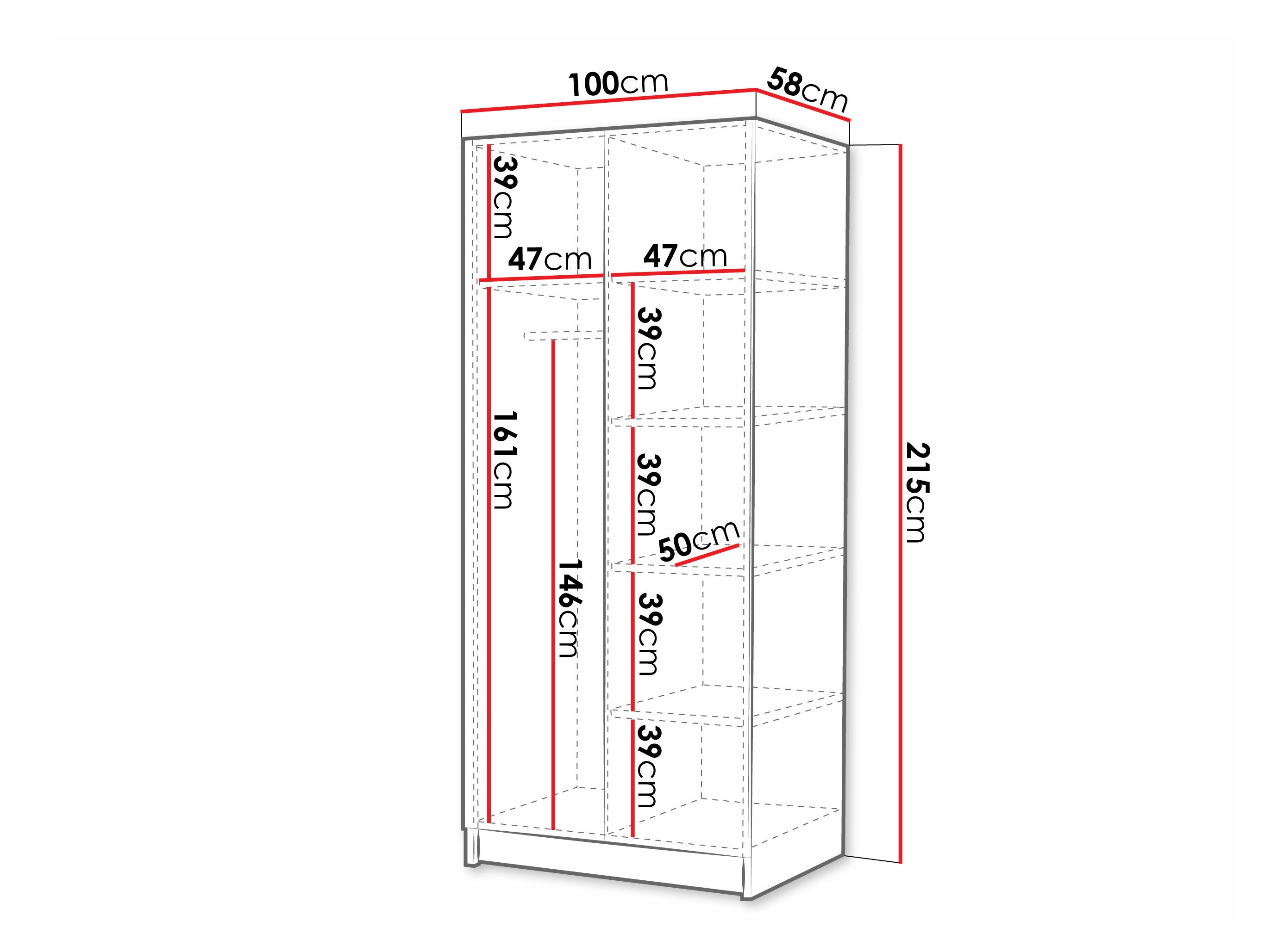 Garderobeskab Closico 193 (Hvid + Sort)