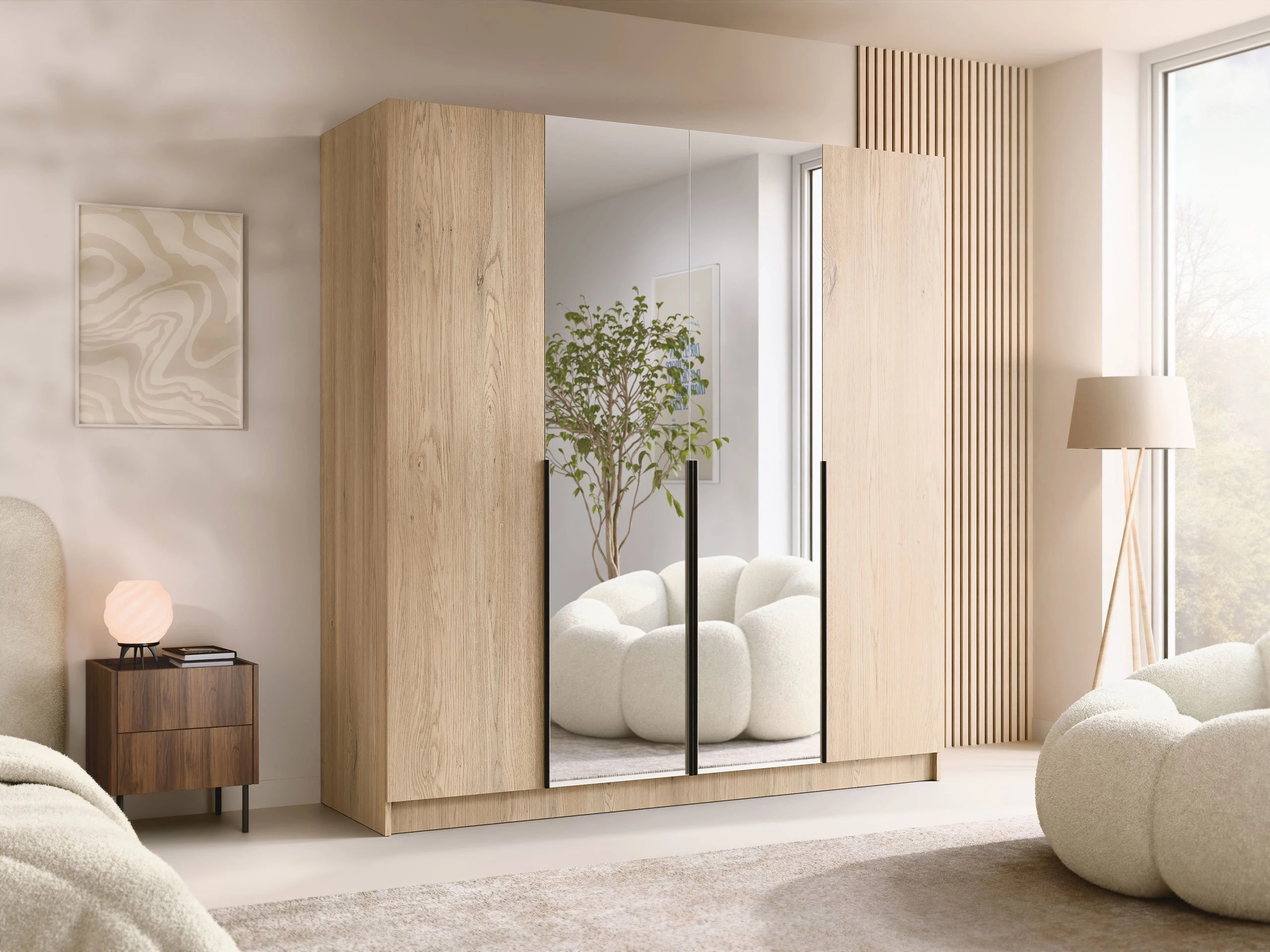 Garderobeskab Closico Navor II (Lyst træ + Sort)