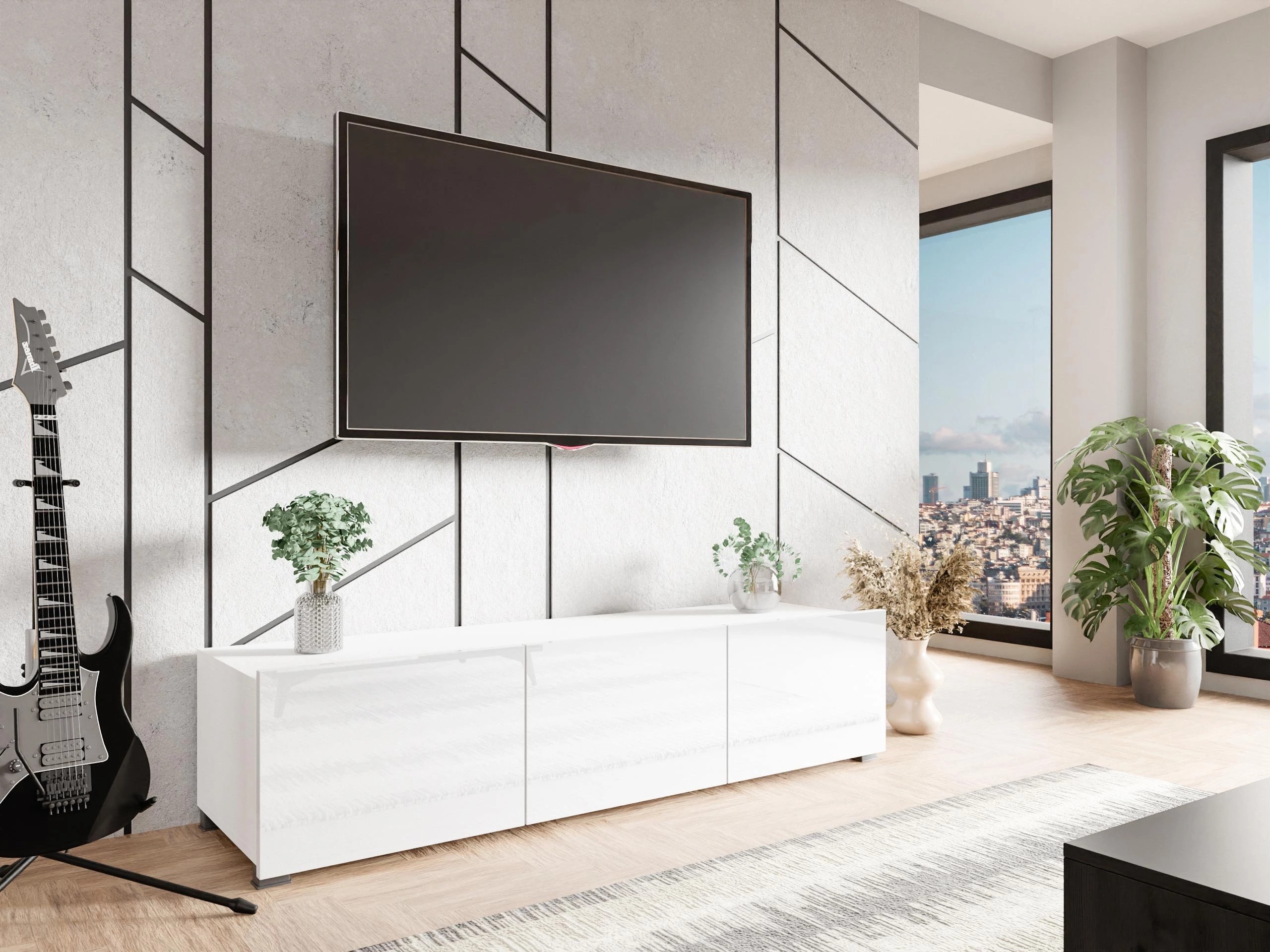 TV-bord Remus (Hvid + Glansfuld hvid)