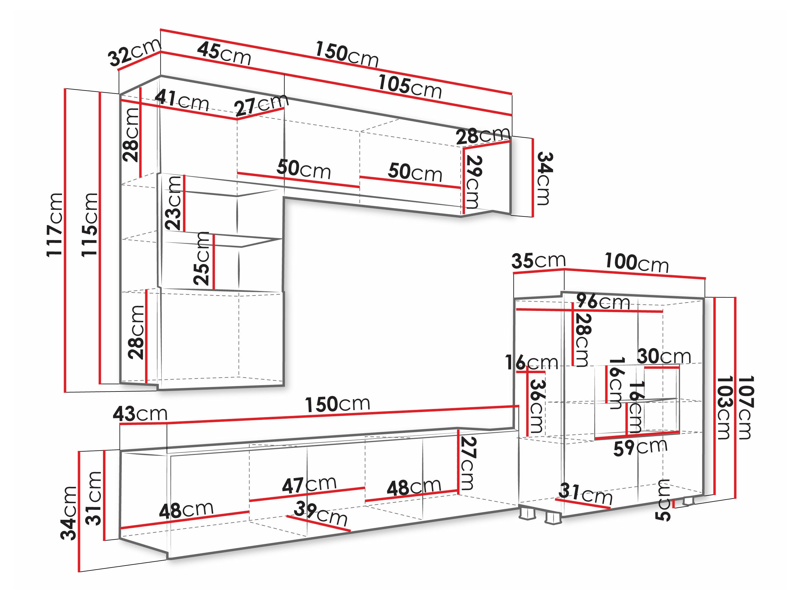 Stuemøbelsæt Remus III (Sort + Blank sort)
