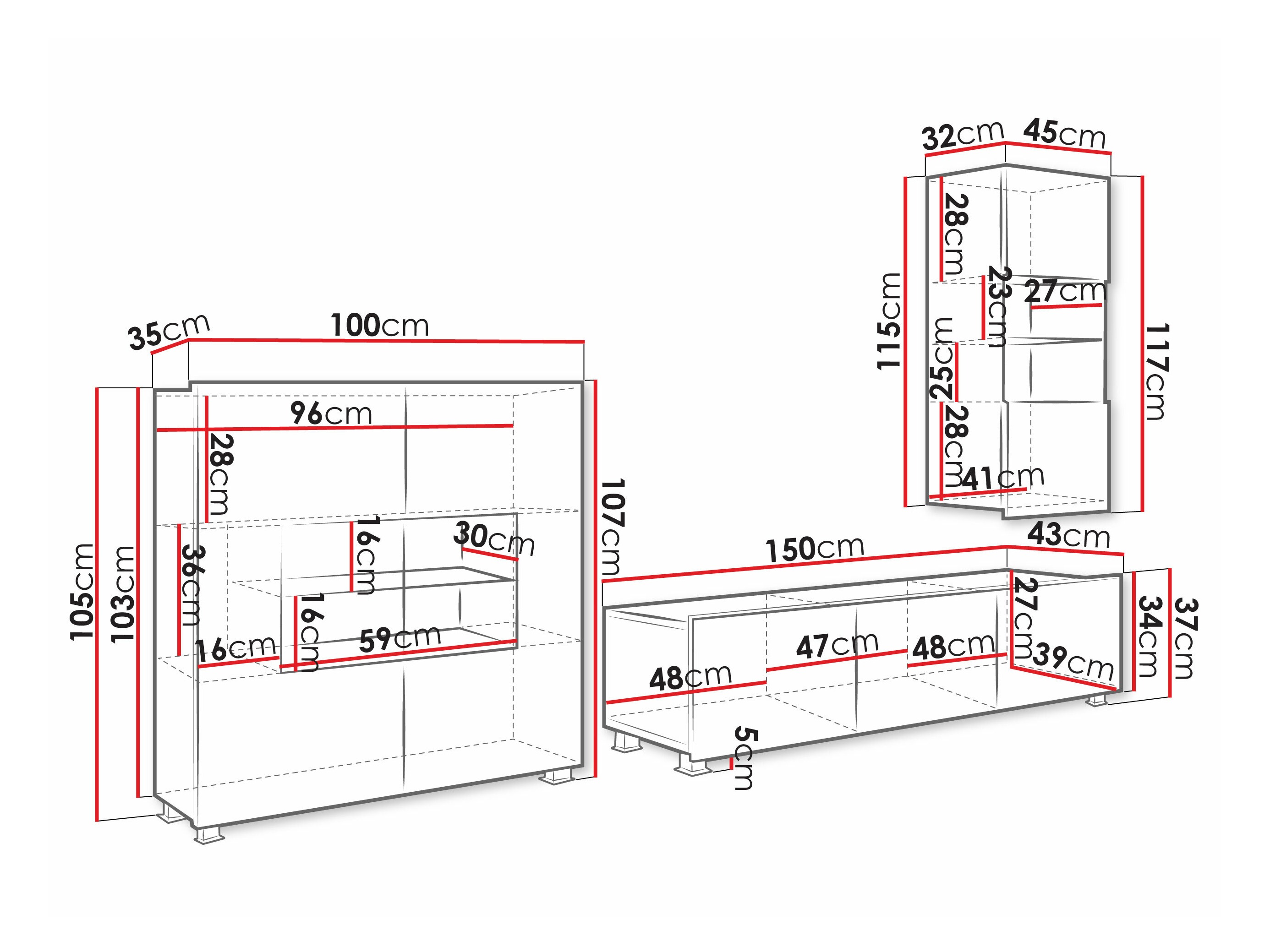Stuemøbelsæt Remus VII (Hvid + Glansfuld hvid)