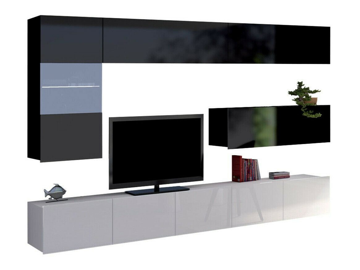 Stuemøbelsæt Remus IV (Hvid + Glansfuld hvid + Sort + Blank sort)