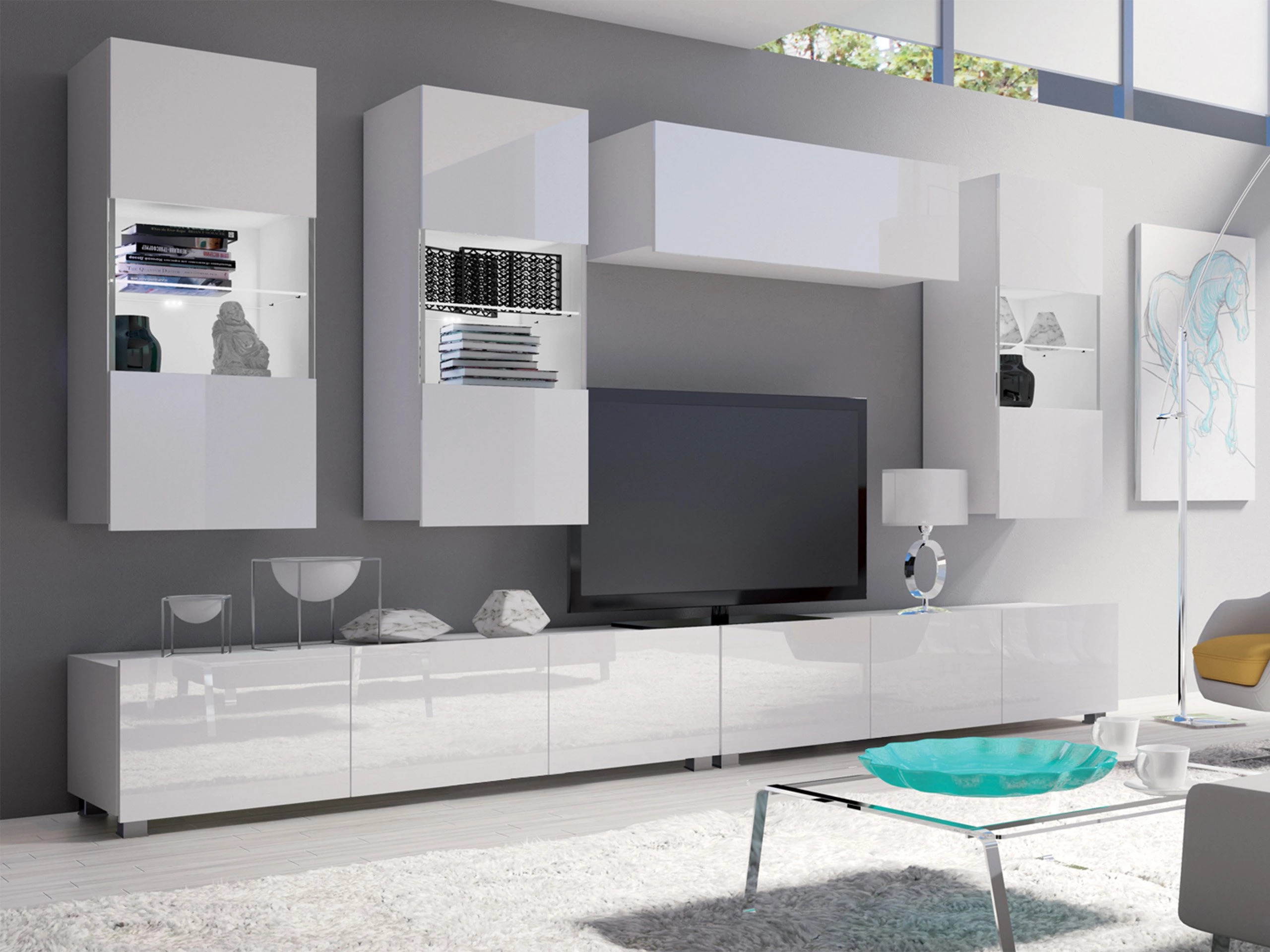 Stuemøbelsæt Remus V (Hvid + Glansfuld hvid)