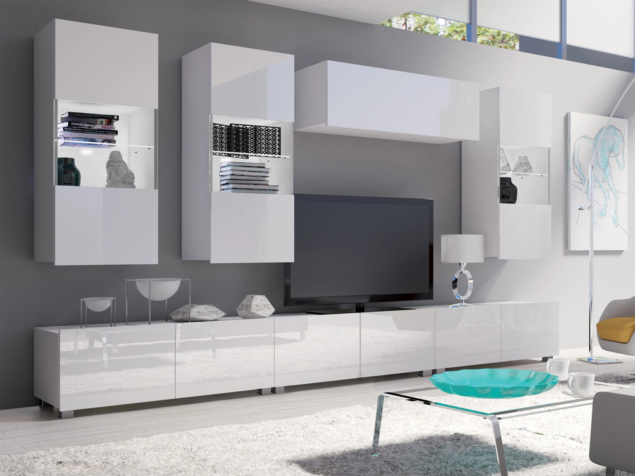 Stuemøbelsæt Remus XI (Hvid + Glansfuld hvid)