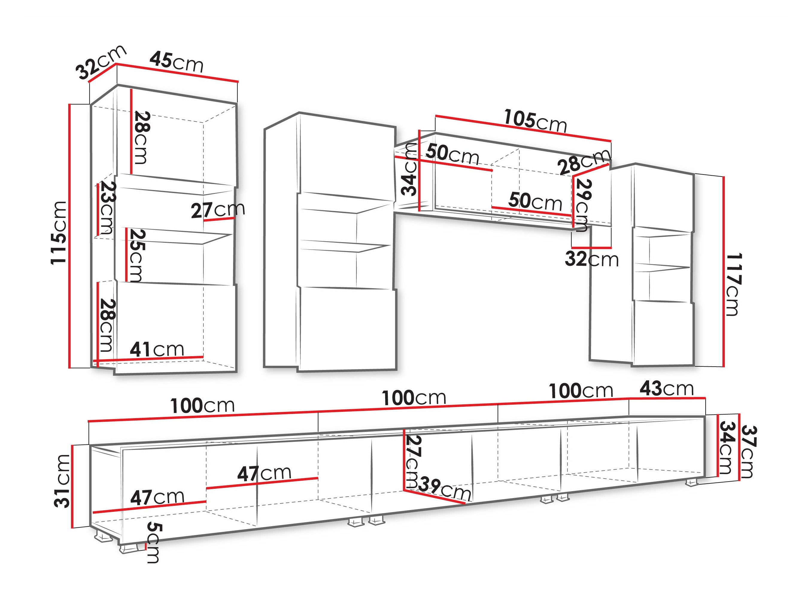 Stuemøbelsæt Remus XI (Hvid + Glansfuld hvid)