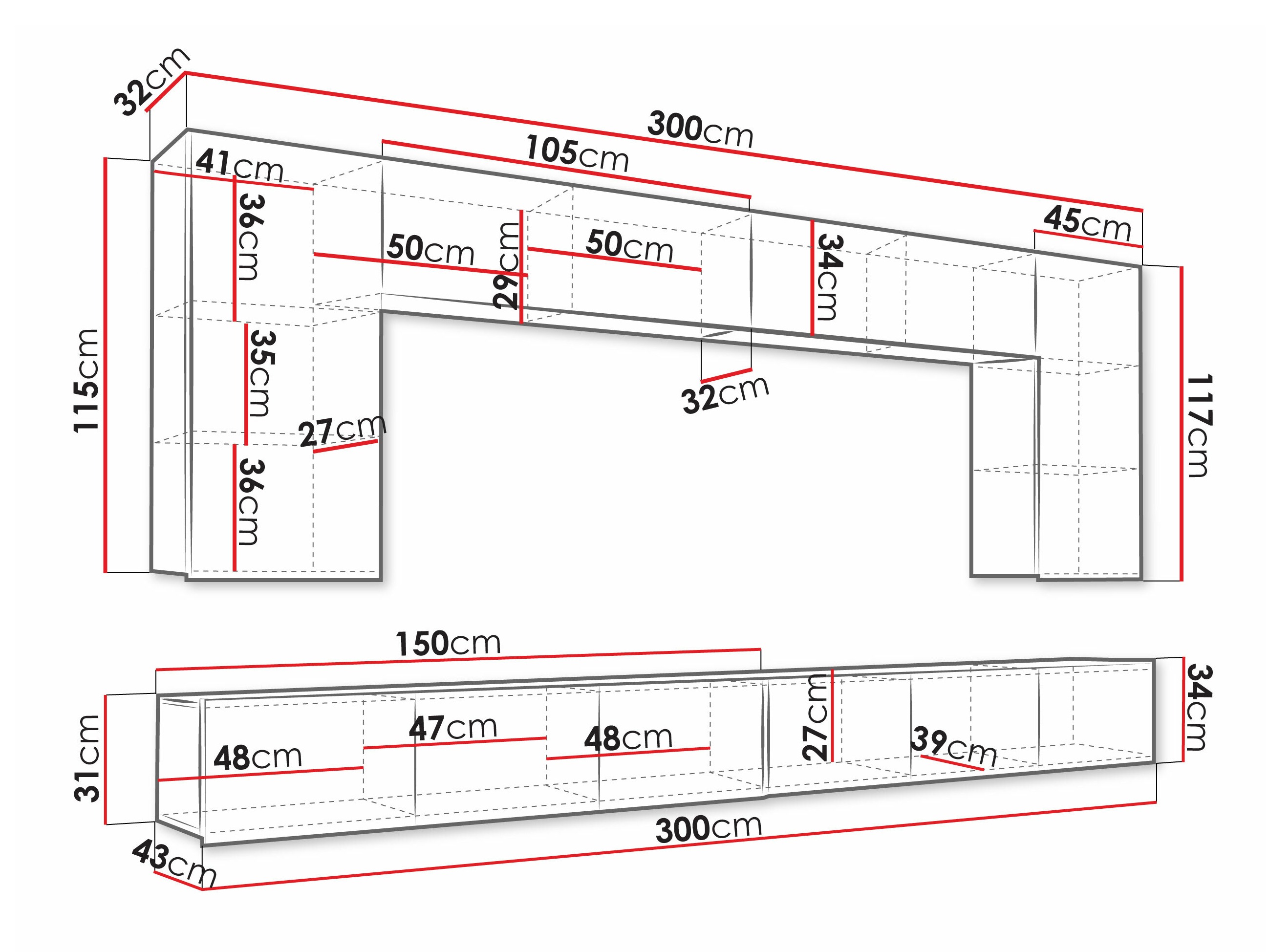 Stuemøbelsæt Remus XIII (Hvid + Glansfuld hvid)
