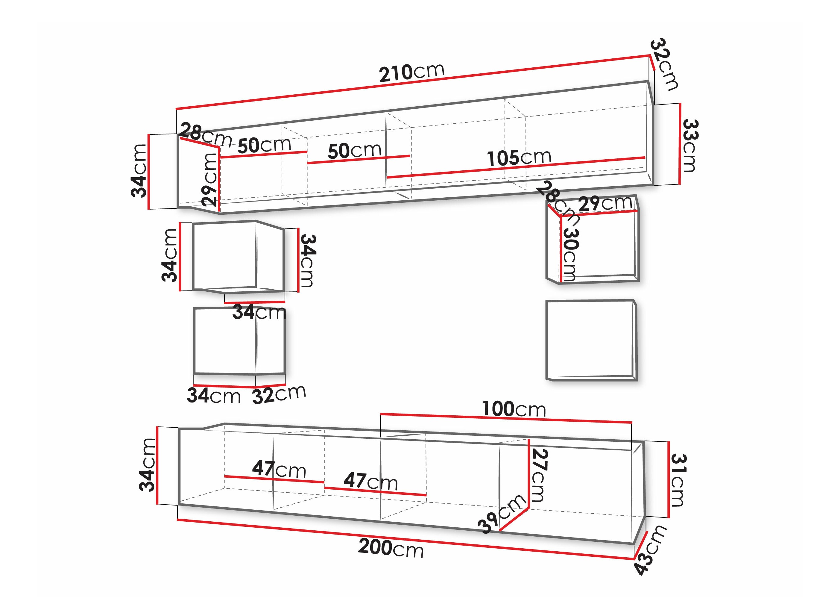 Stuemøbelsæt Remus XVI (Sort + Blank sort)