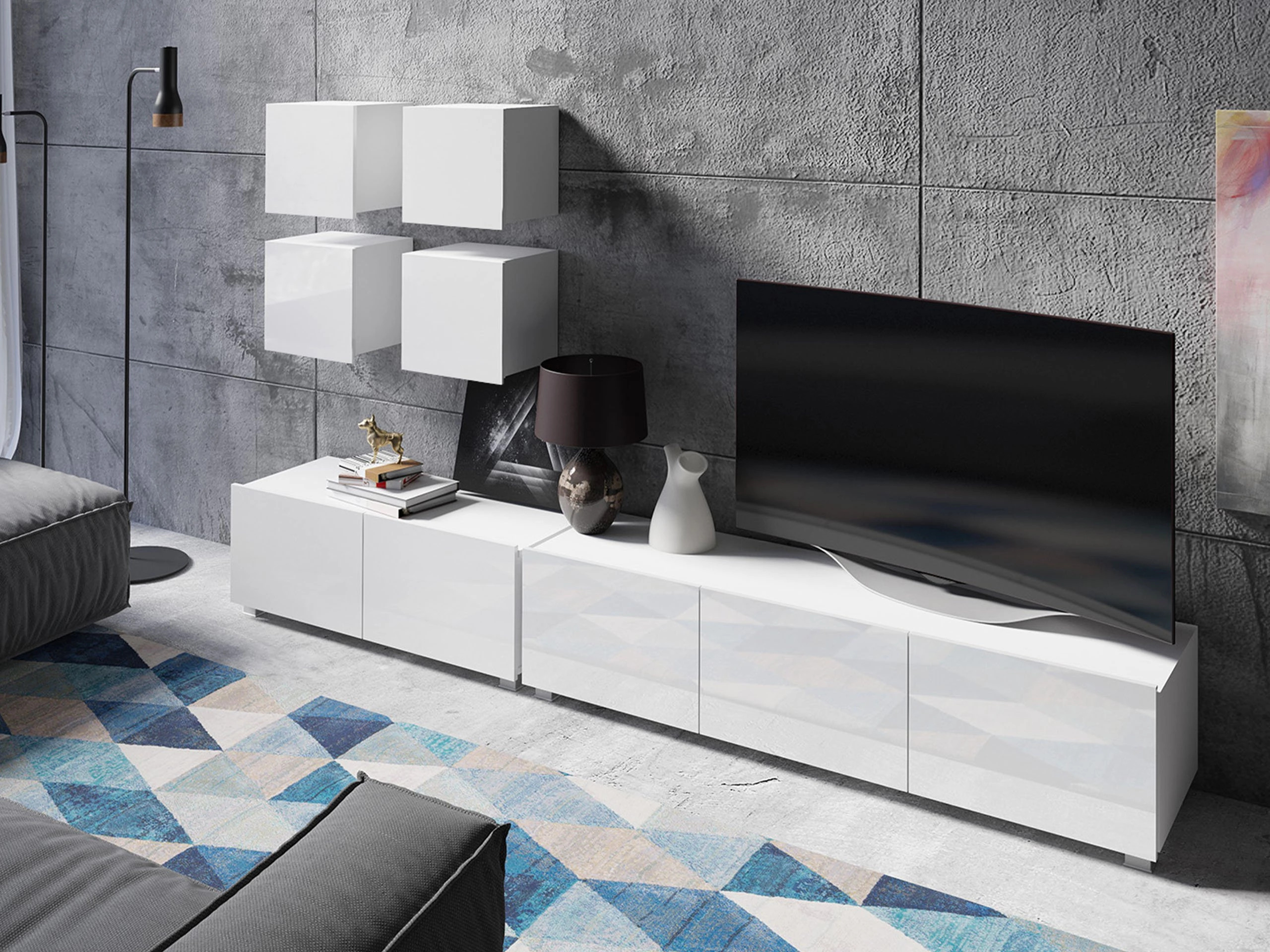 Stuemøbelsæt Remus XVIII (Hvid + Glansfuld hvid)