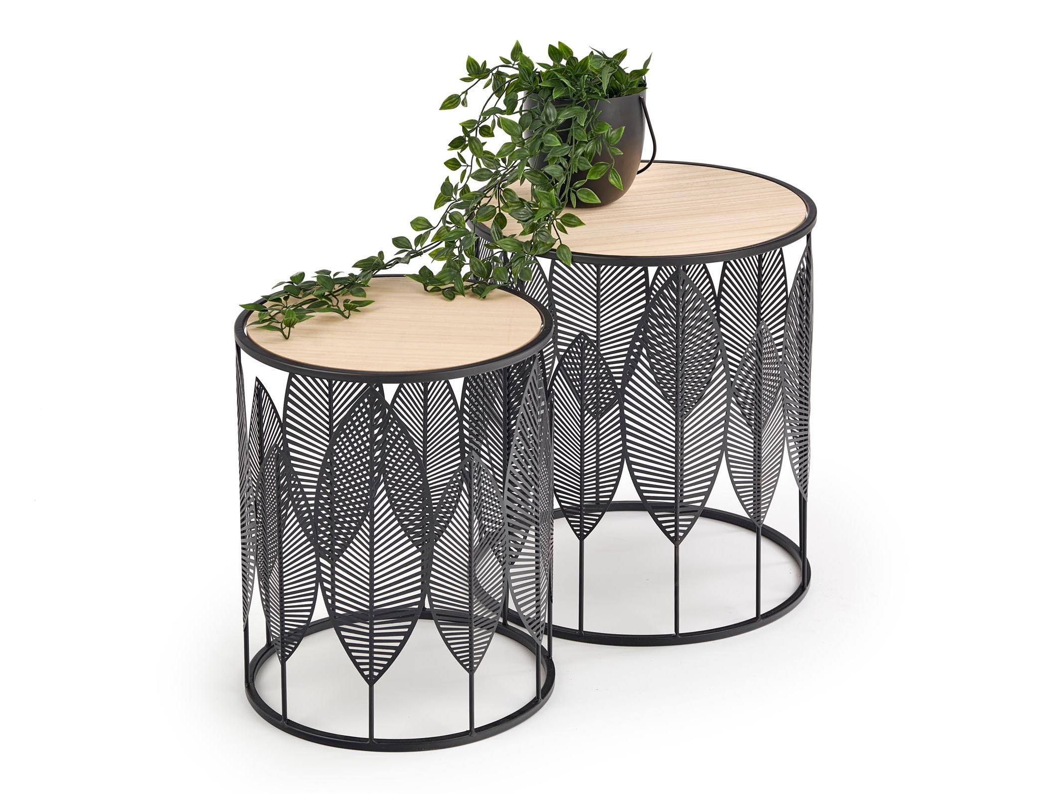 Sidebordesæt Houston 974 (Sort + Lyst træ)