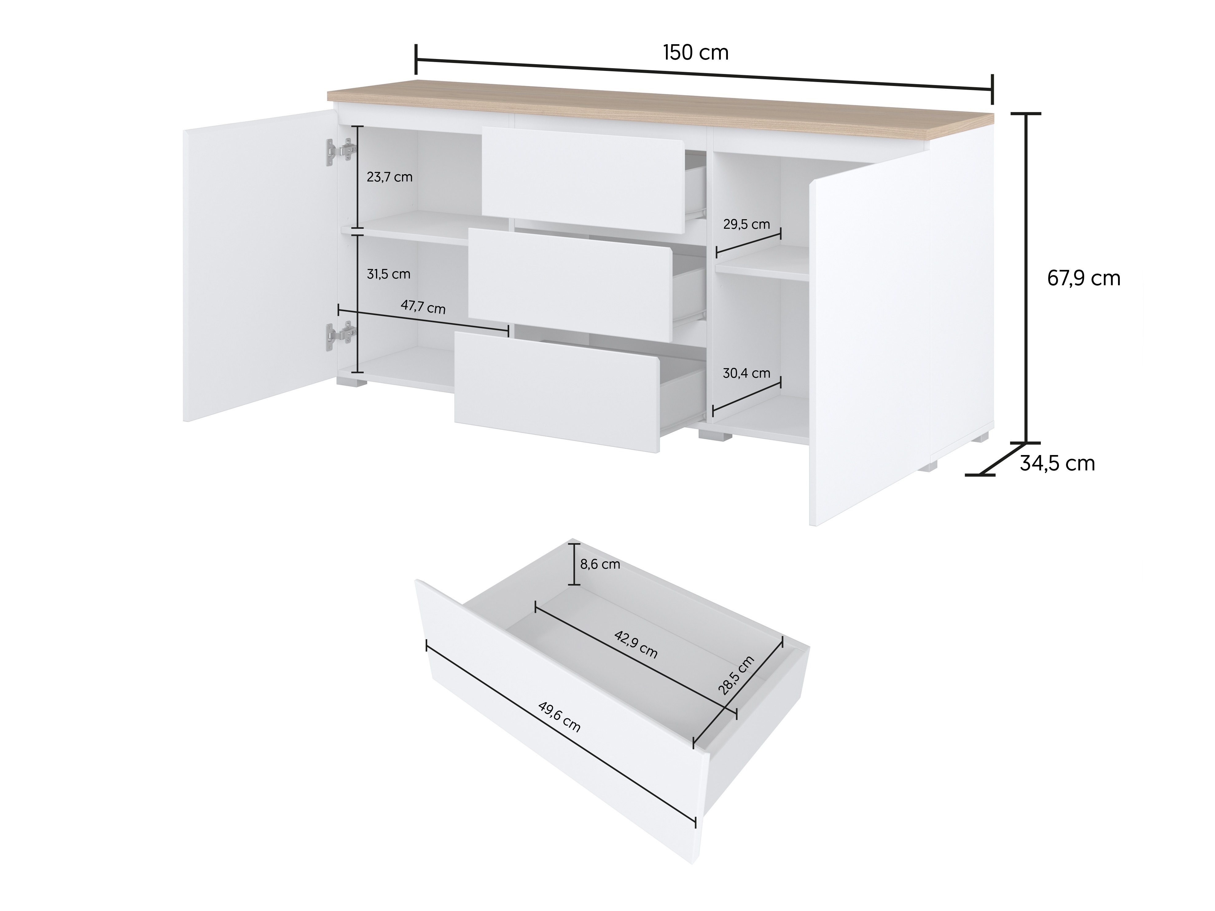 Kommode Baletu 106 (Sort + Egetræ)