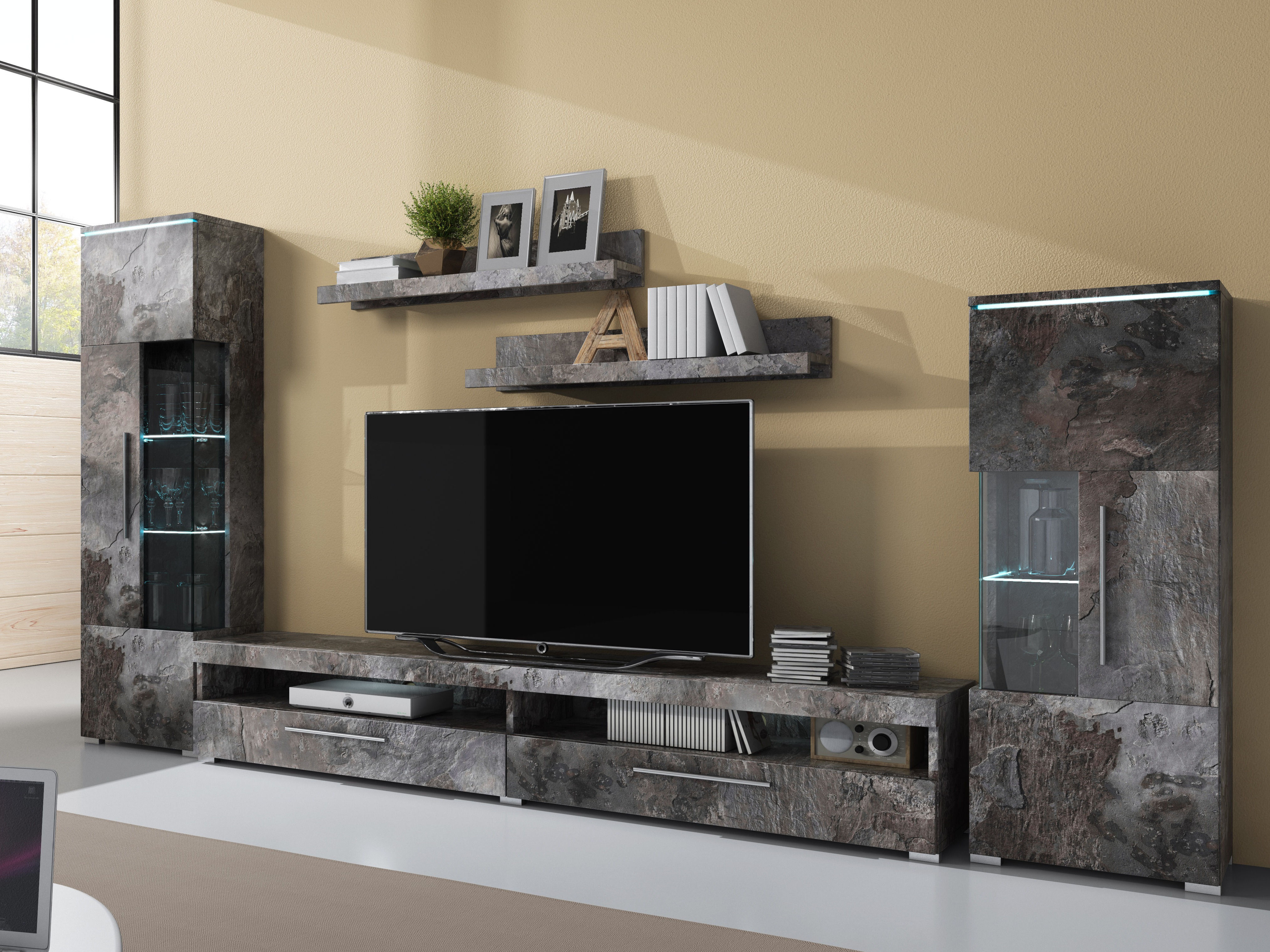 Sæt med vægmonterede reoler Torvire 105 (Mørk beton)