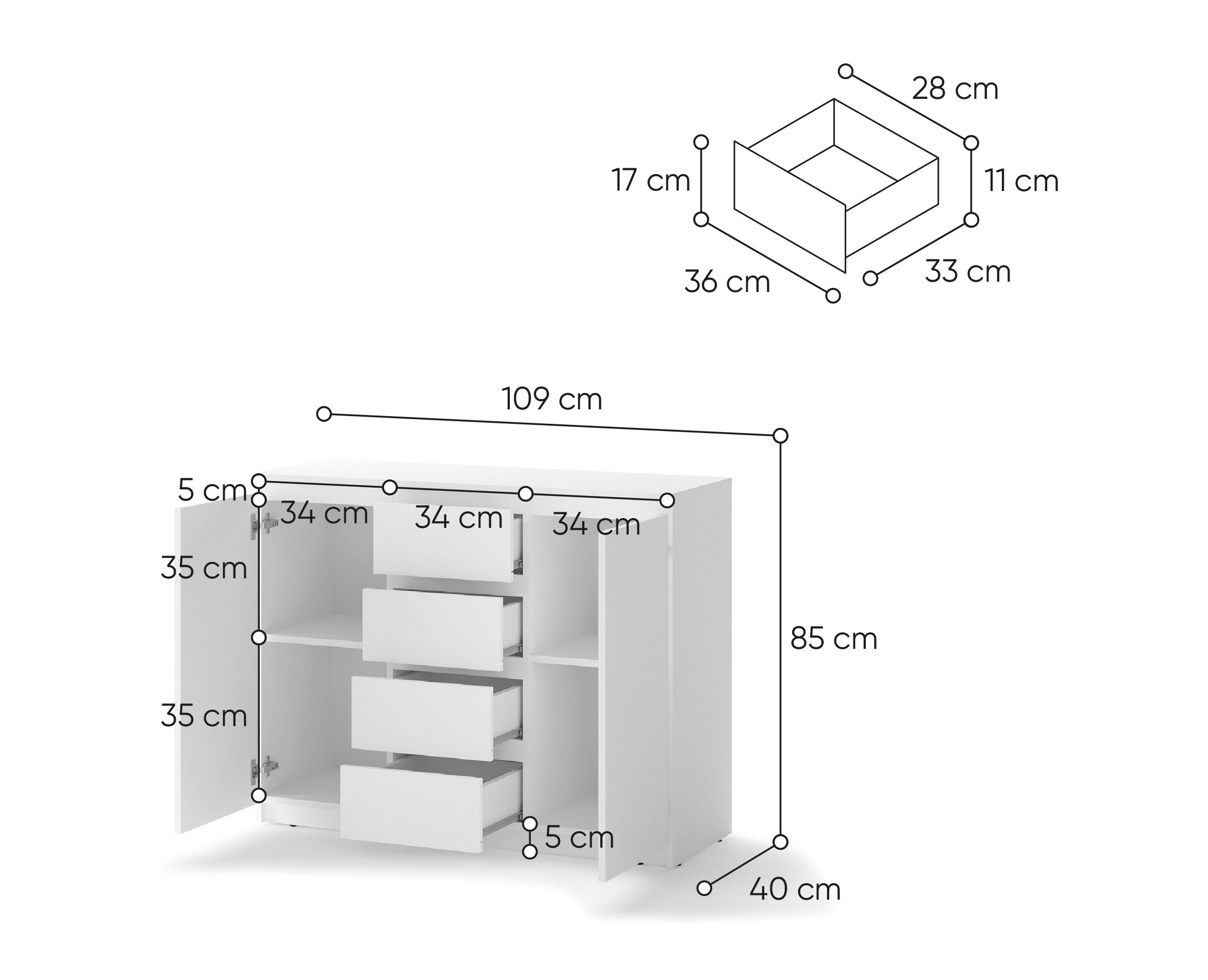 Kommode Cirdelu 105 (Hvid)
