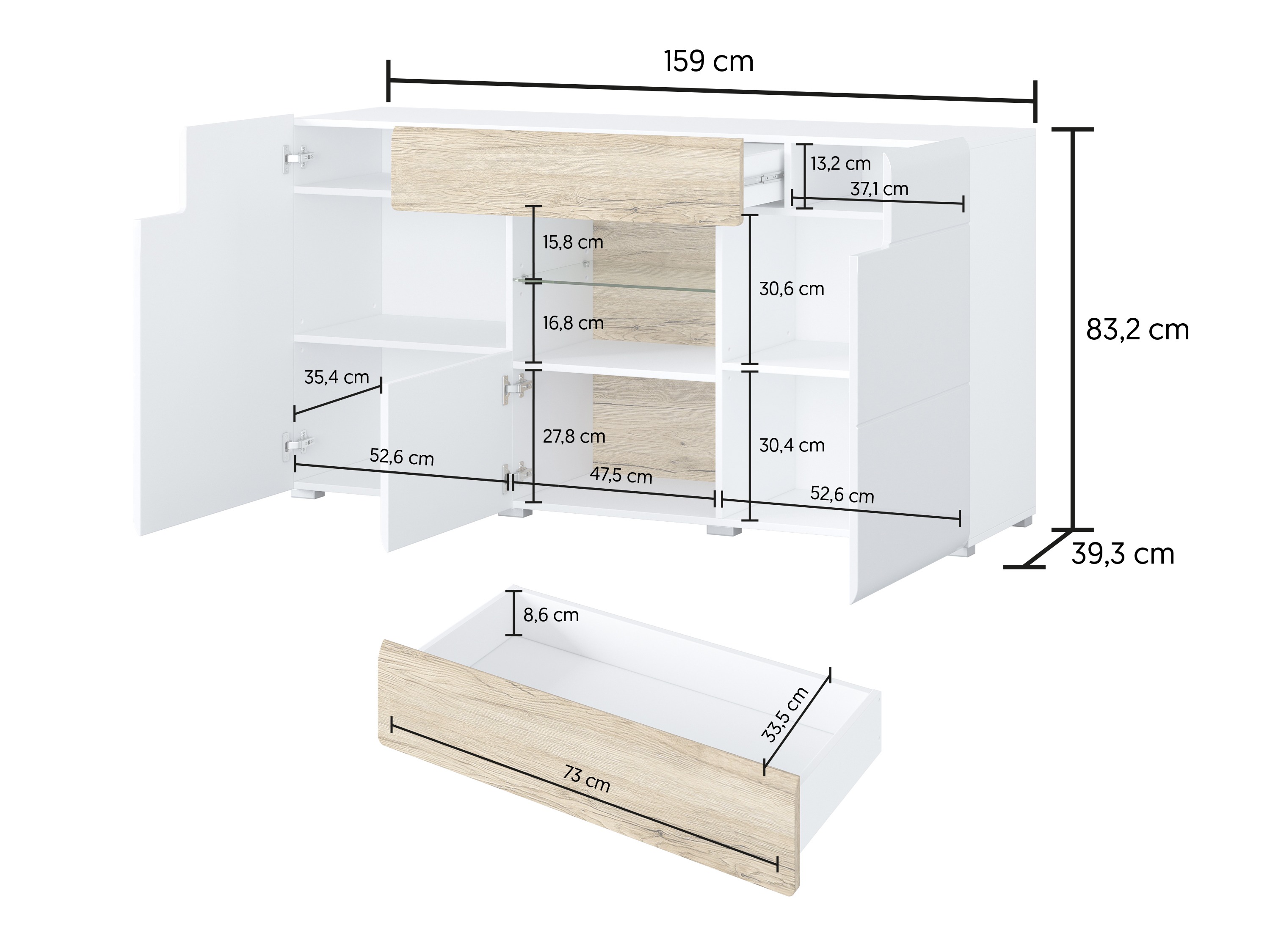 Kommode Torsone 108 (Antracit + Gloss antracit + Grandson eg)