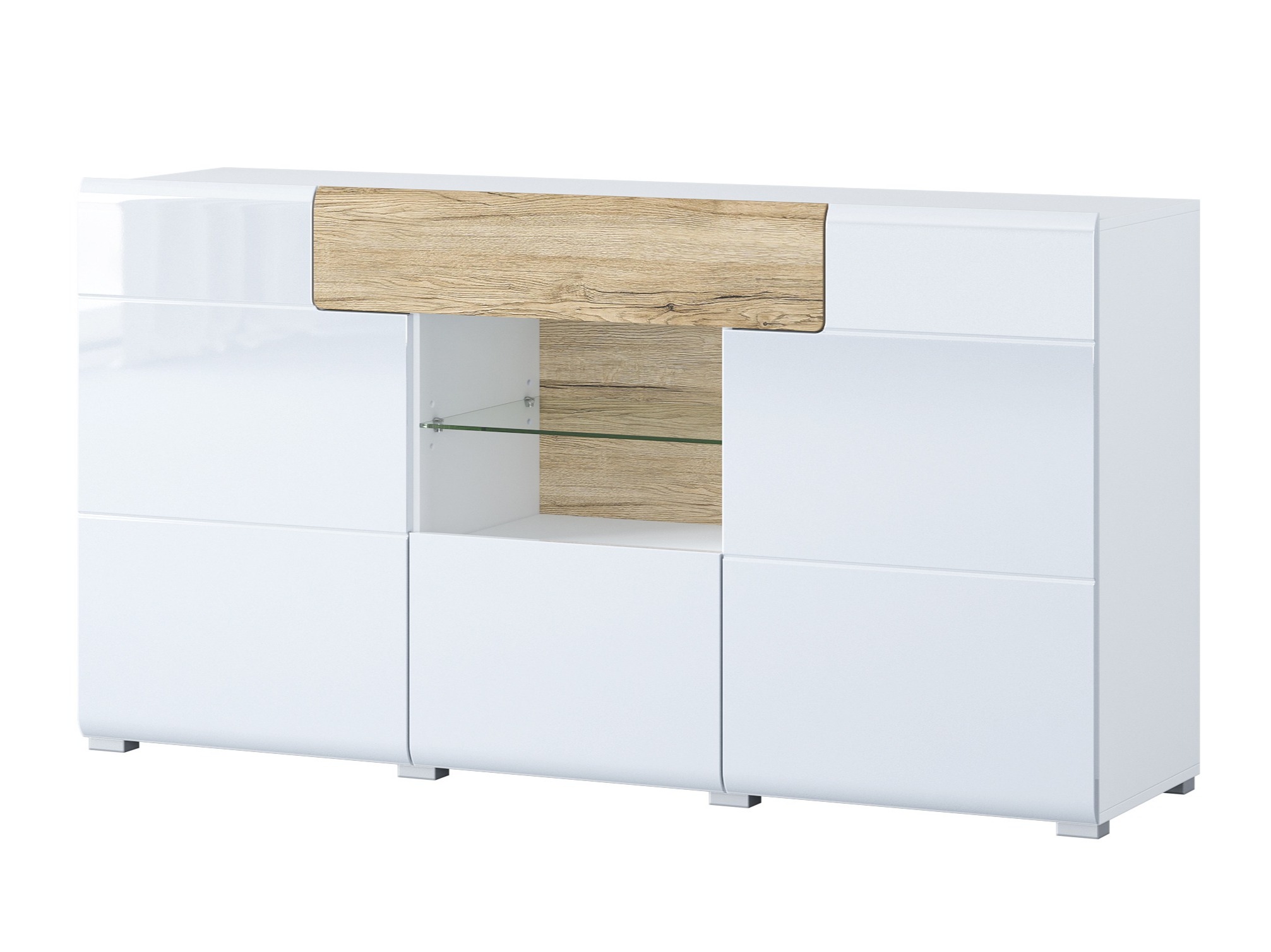 Kommode Torsone 108 (Hvid + Glansfuld hvid + San remo eg)