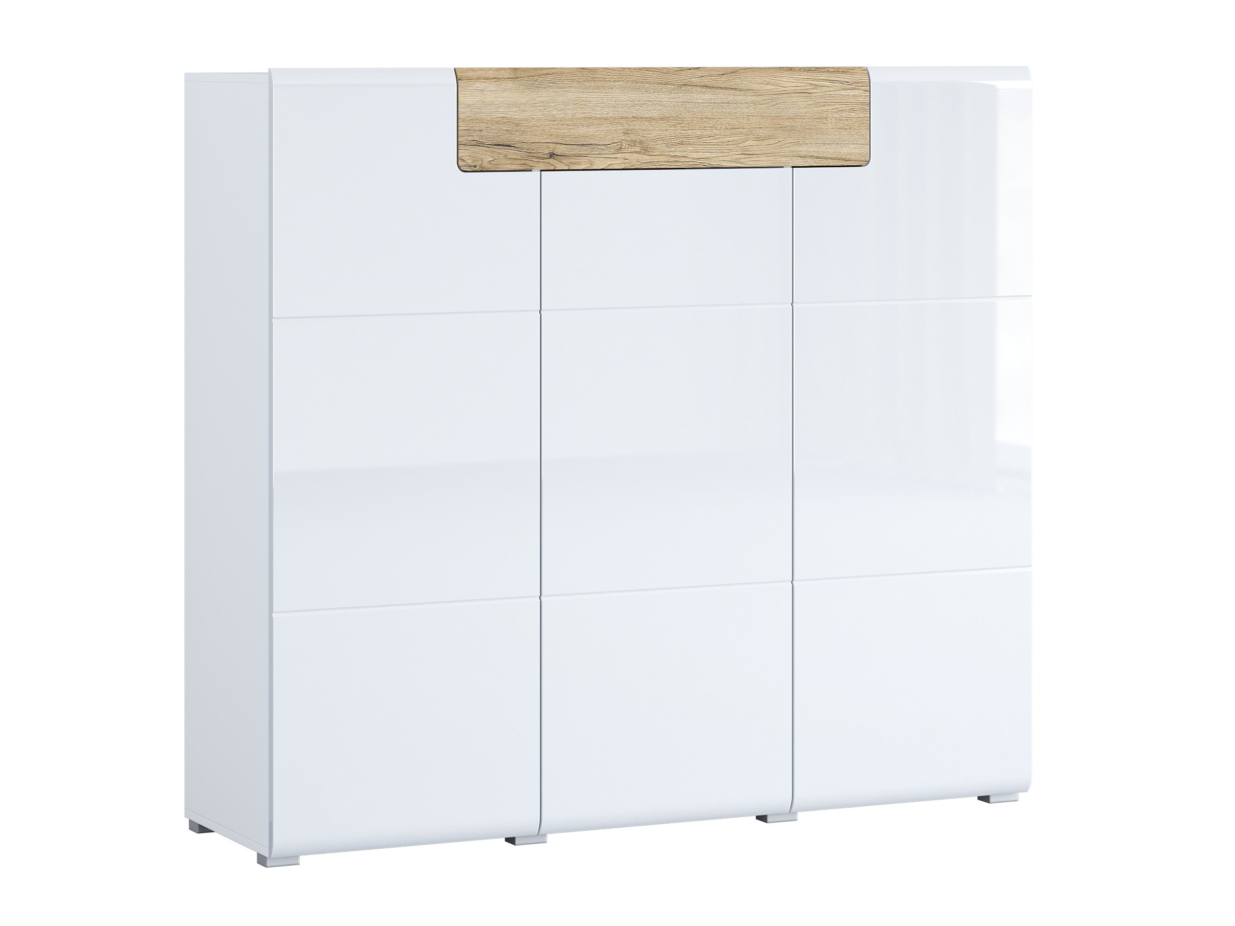 Kommode Torsone 112 (Hvid + Glansfuld hvid + San remo eg)