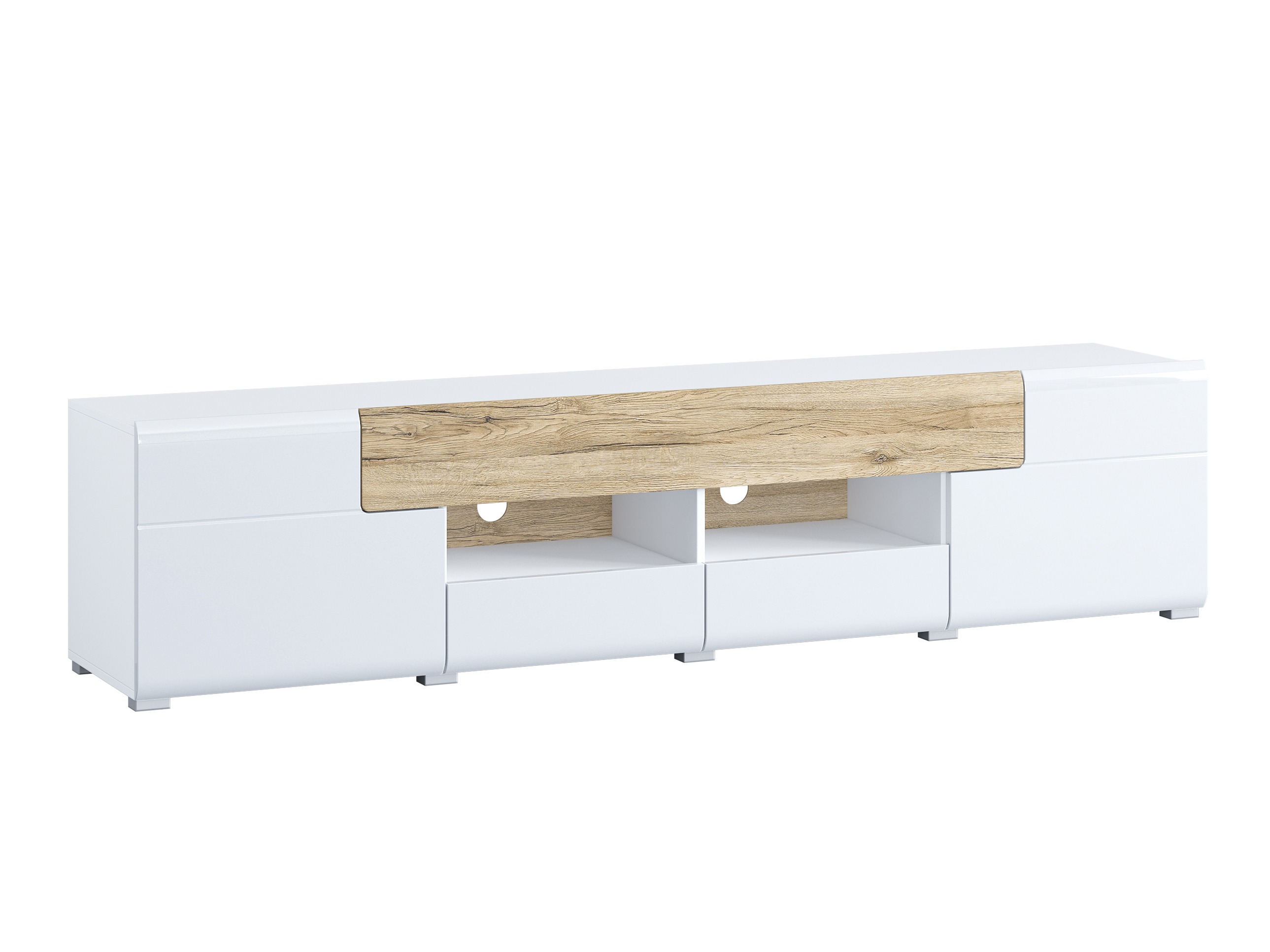 TV-bord Torsone 113 (Hvid + Glansfuld hvid + San remo eg)