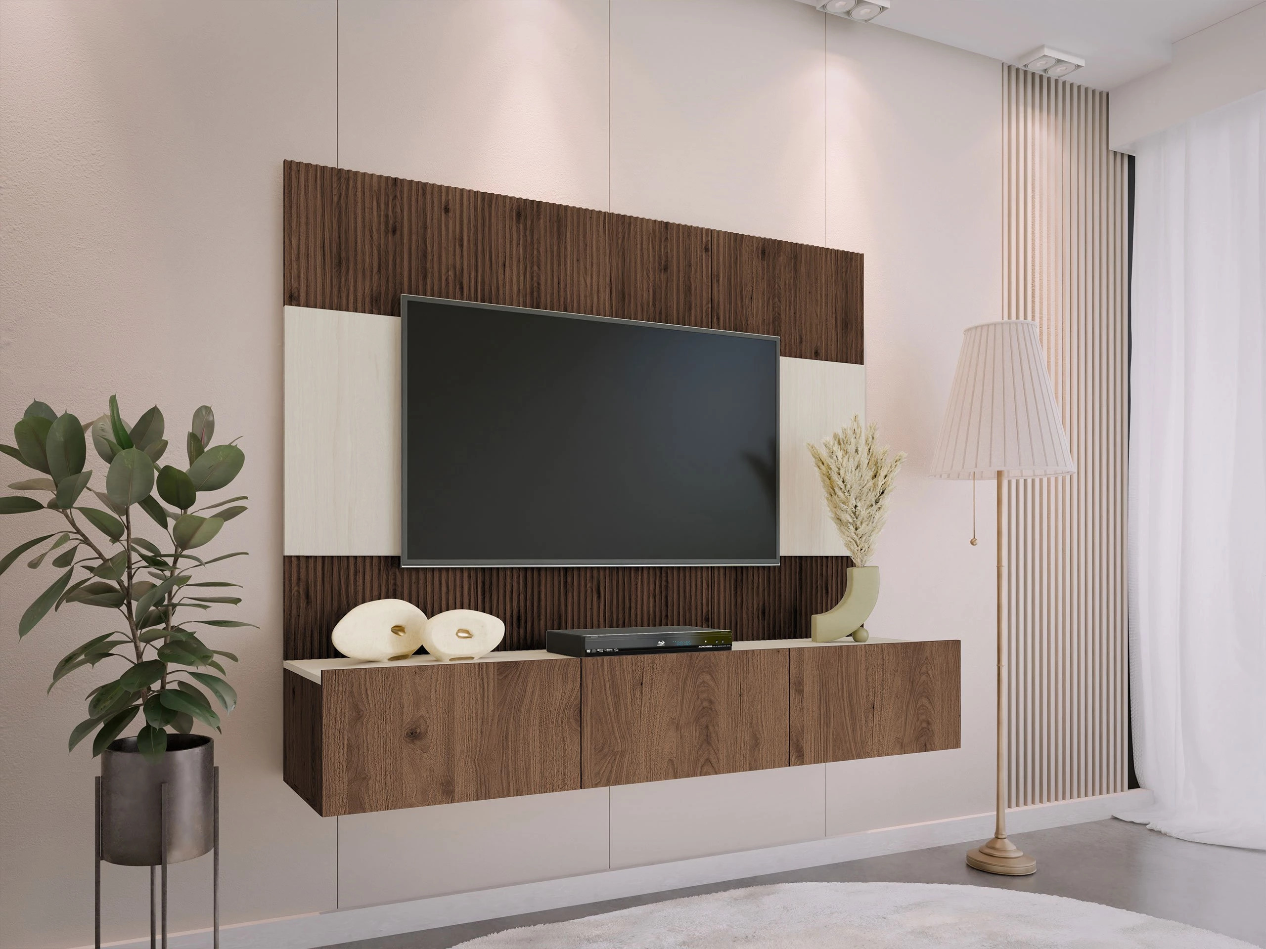 Stuemøbelsæt Comfivo Salix (Valnød + Lys Travertine)