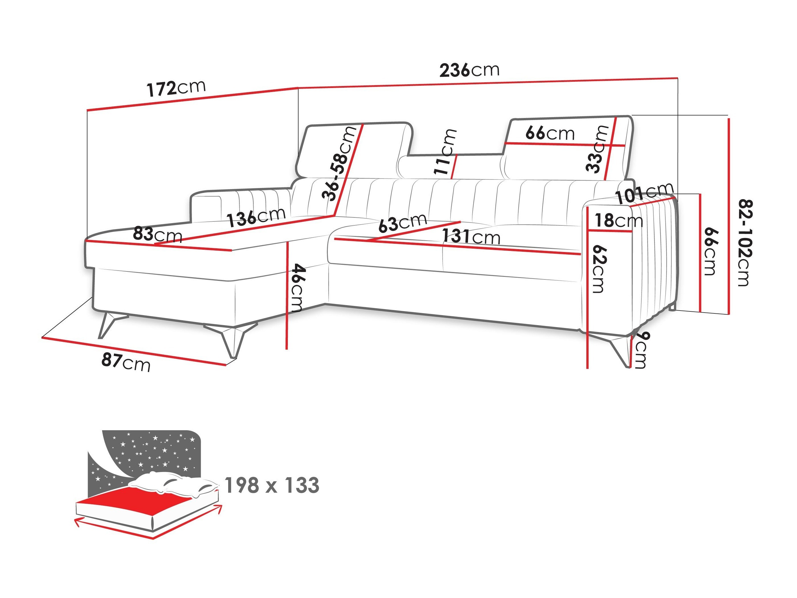 Hjørnesofa Columbus 170 (Mono 232)