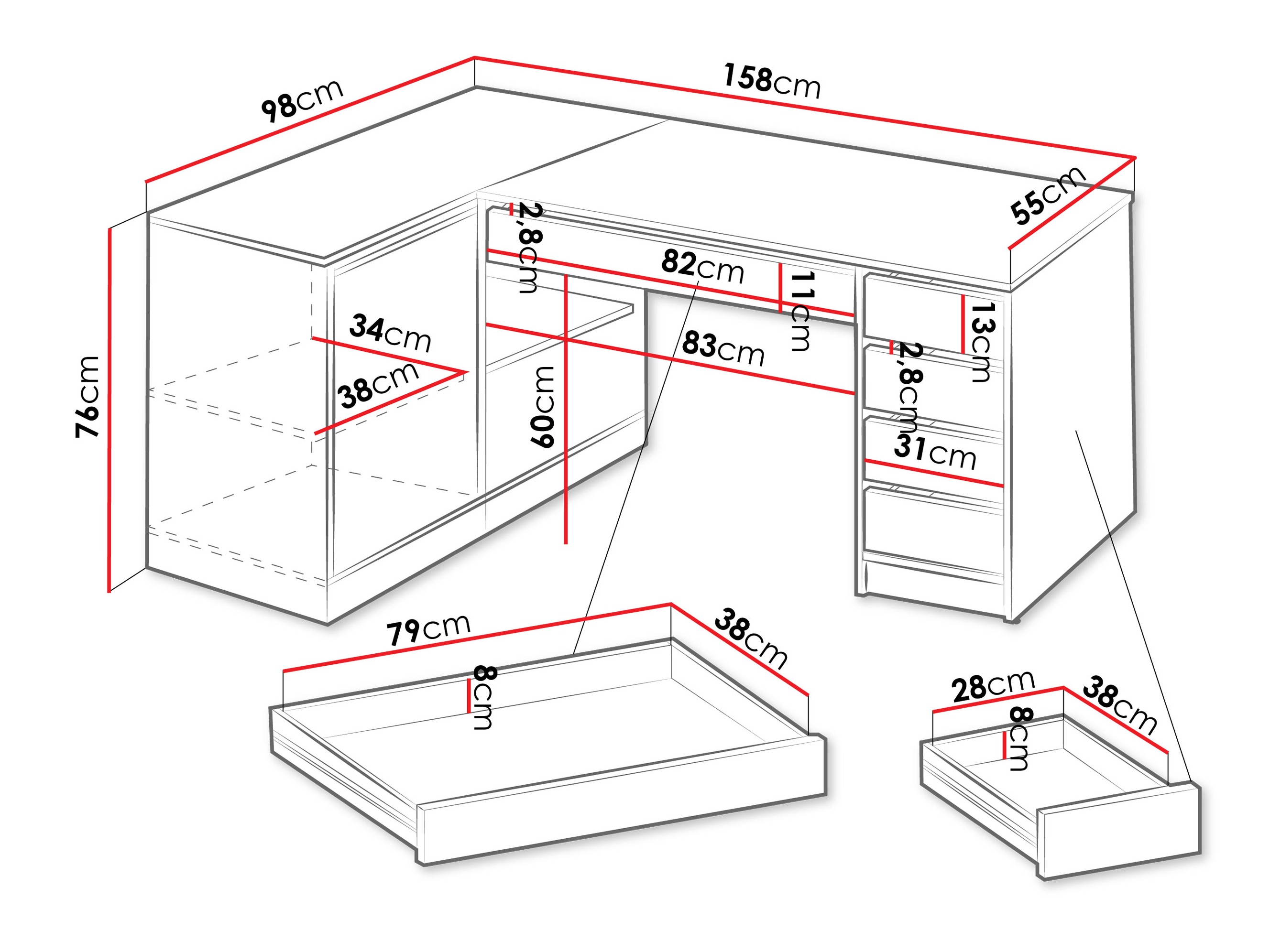 Hjørneskrivebord Comfivo 568 (Beige)