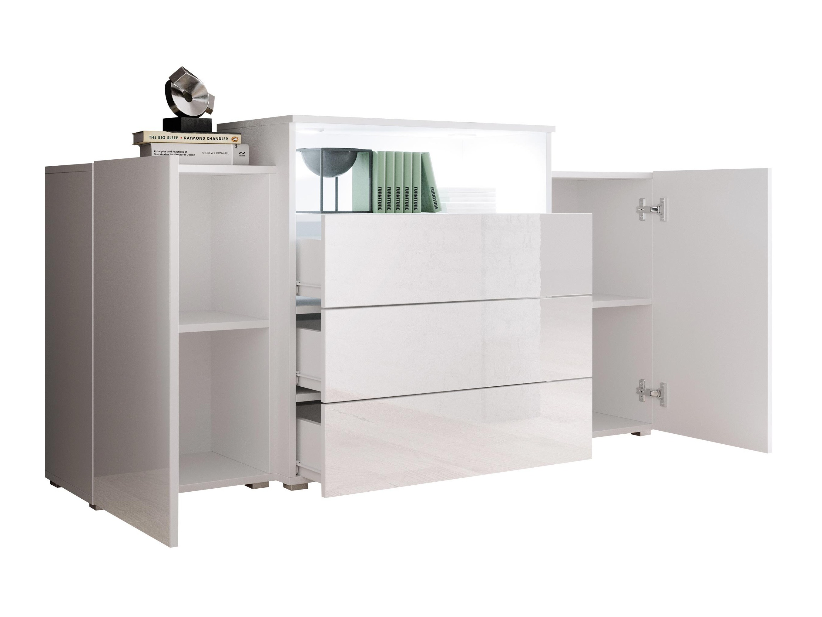Kommode Sarasota 127 (Hvid + Glansfuld hvid)