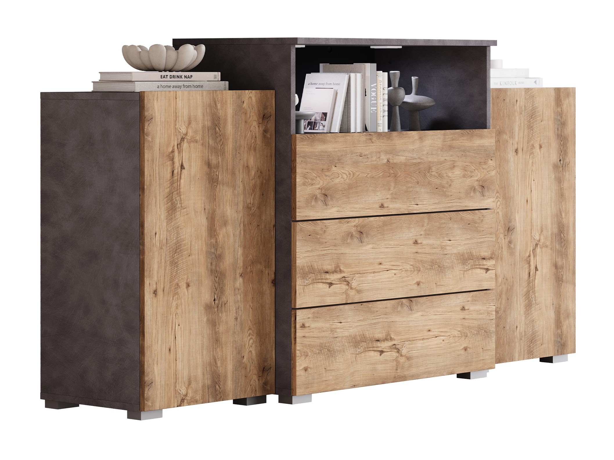 Kommode Sarasota 127 (Matera grå + Kastanje)