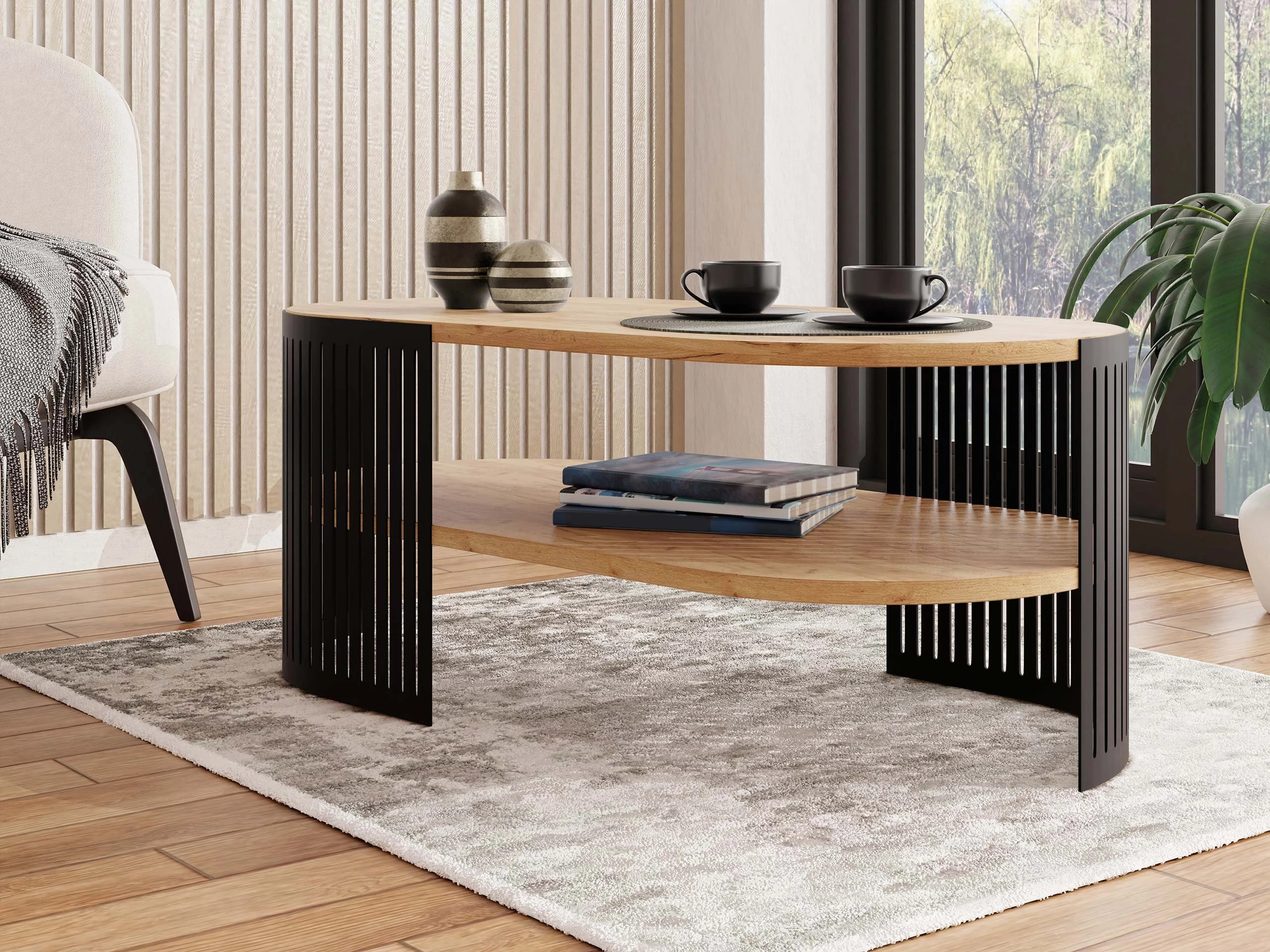 Sofabord Civer VI (Sort + Craft gylden eg)