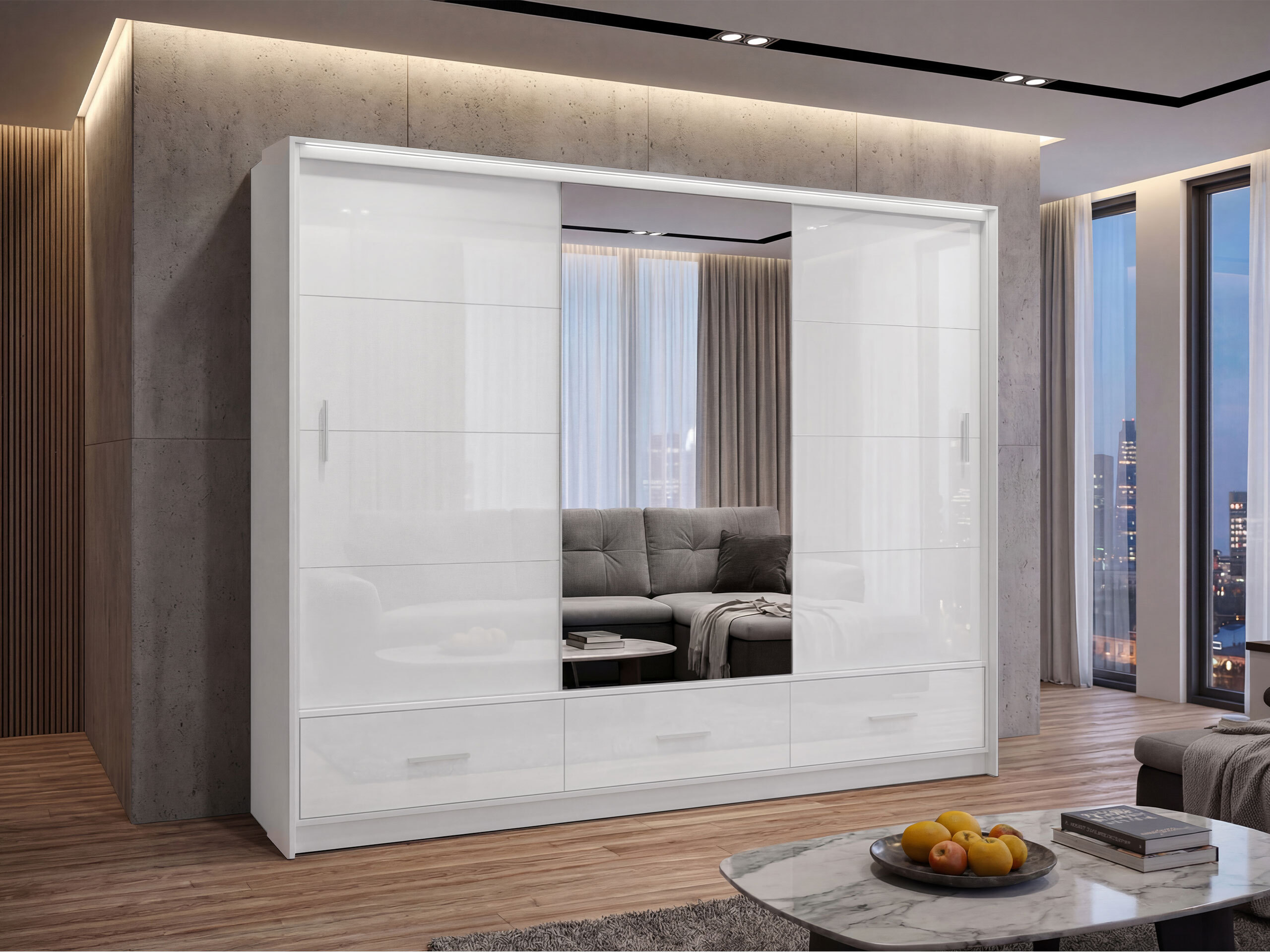 Garderobeskab Honolulu 203 (Hvid + Glansfuld hvid)