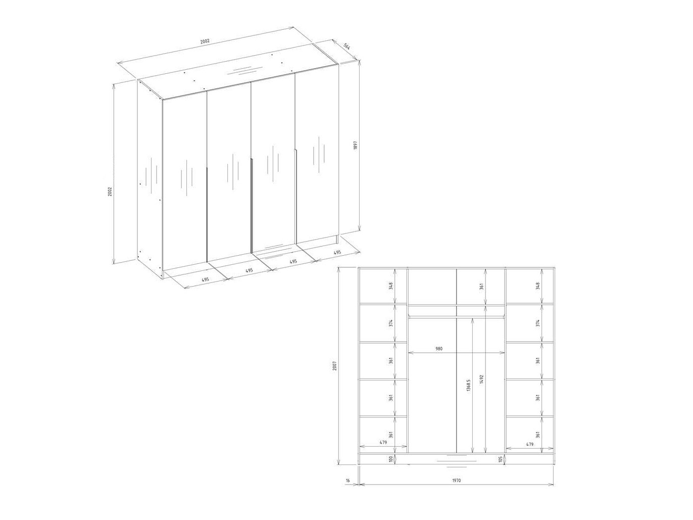 Garderobeskab Mandeville 370 (Hvid + Sort)