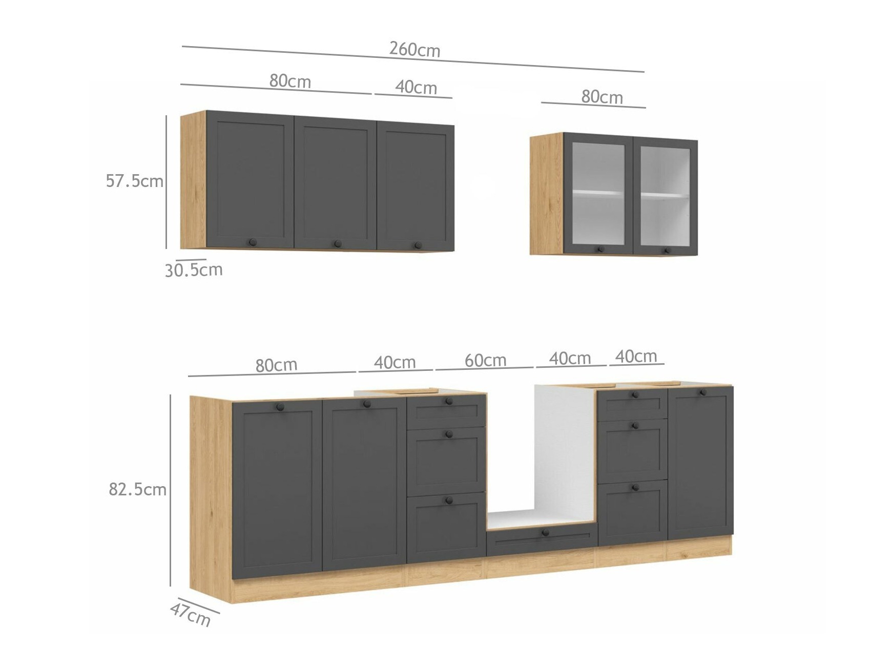 Modulkøkkensæt Classic Grey Oak 118