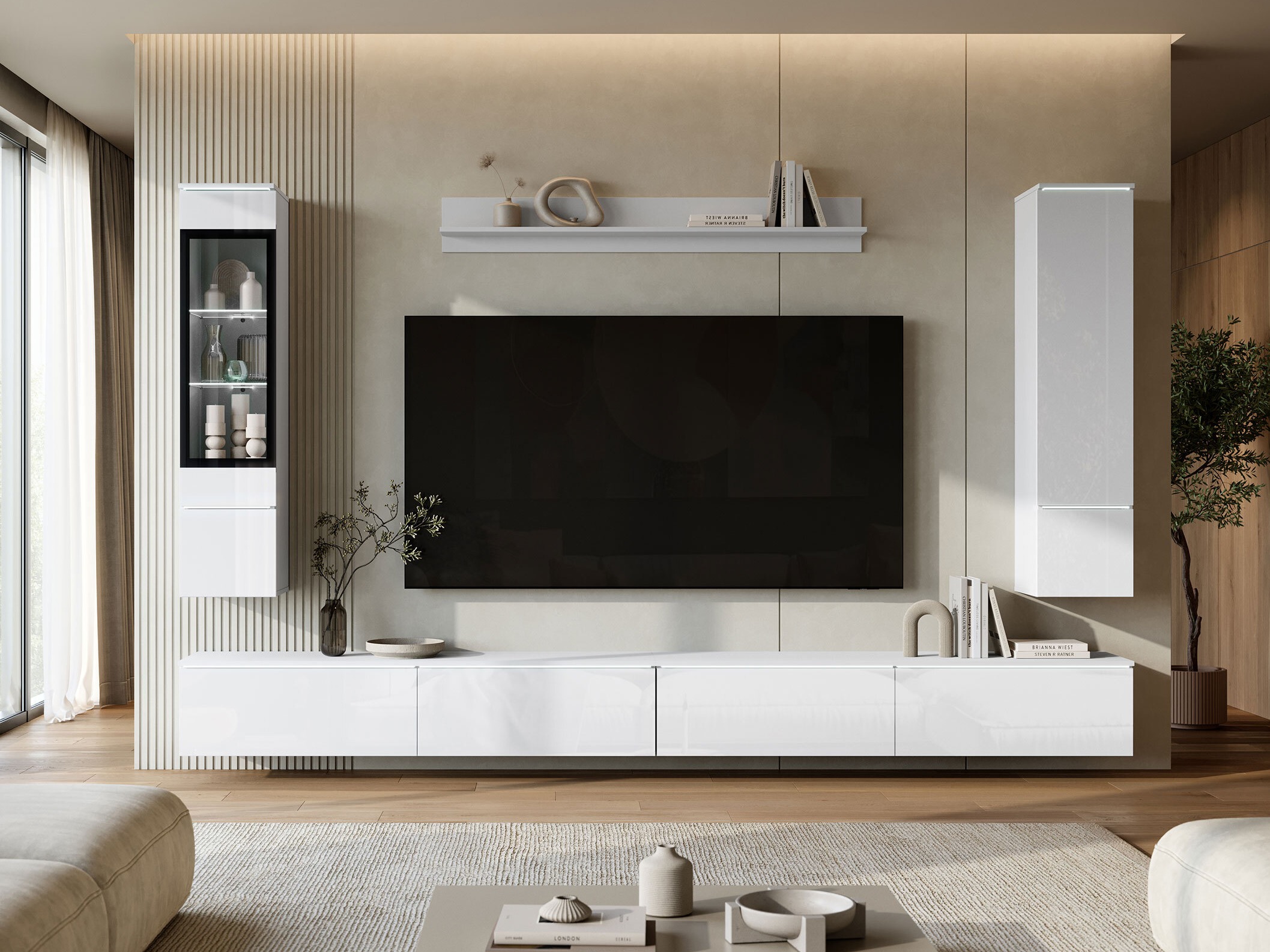Stuemøbelsæt Mirfivo 110 (Hvid + Glansfuld hvid)