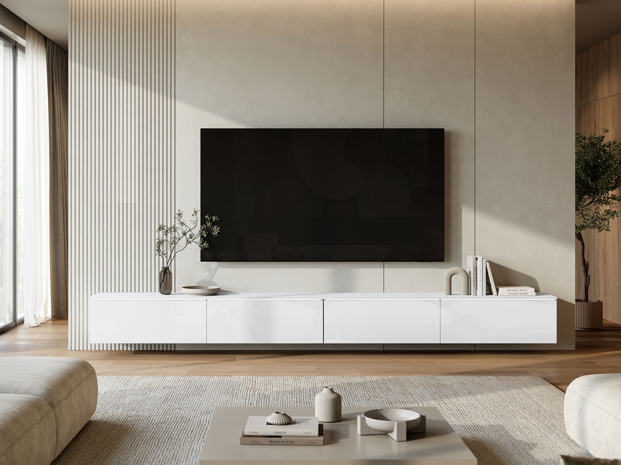 TV-bord Sarasota 199 (Hvid + Glansfuld hvid)