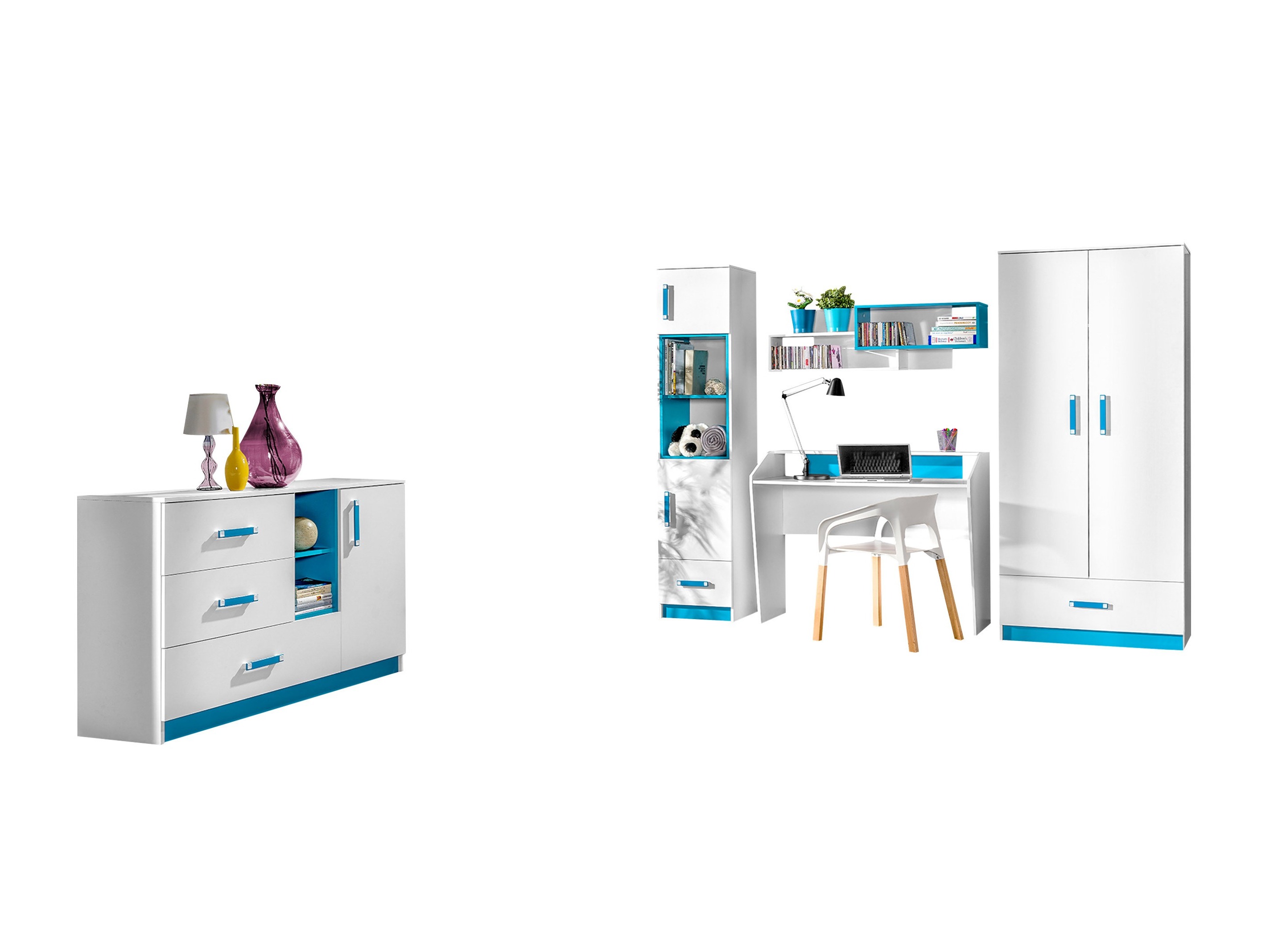 Børneværelsessæt Sorviru 107 (Hvid + Turkis)