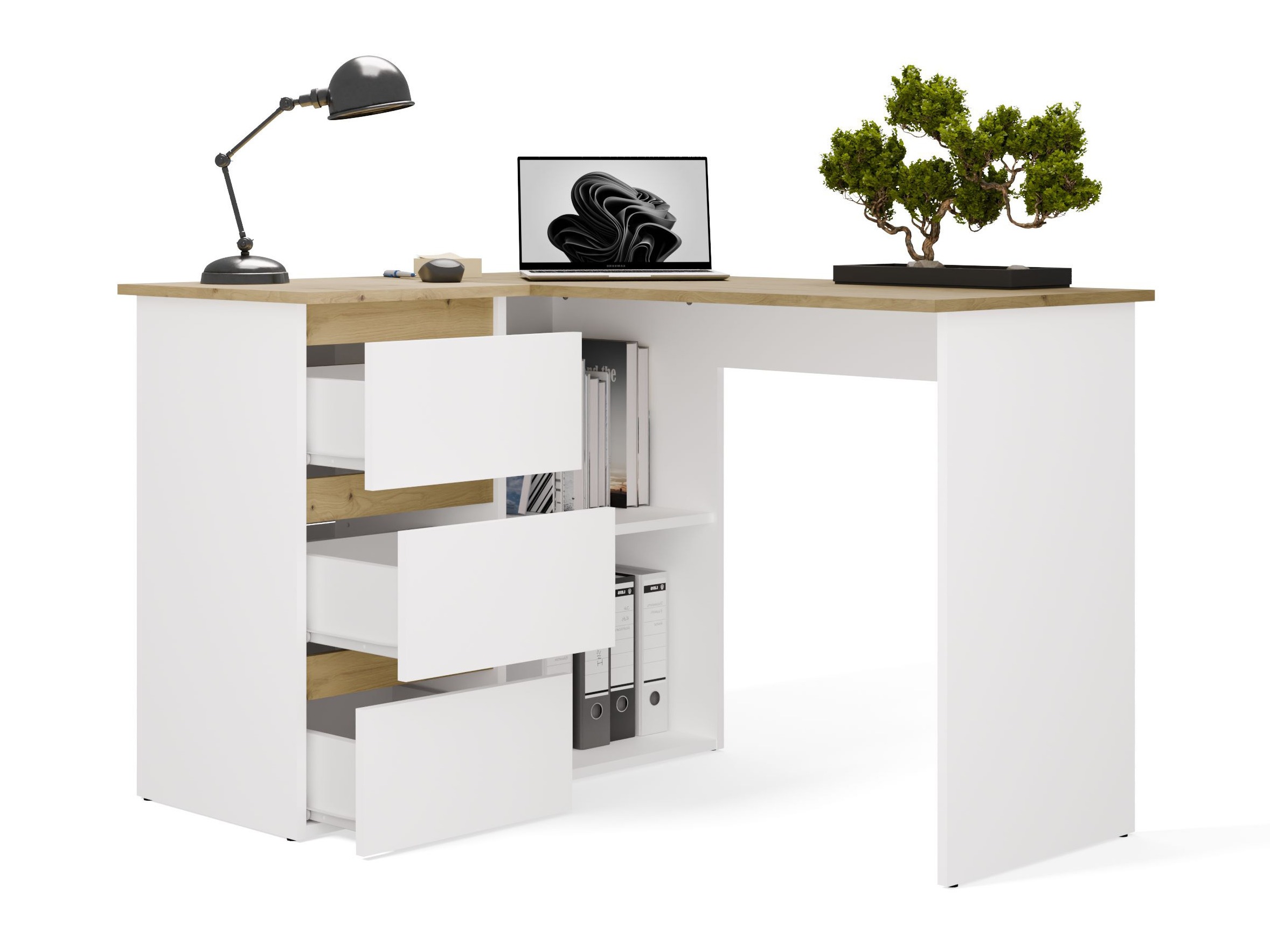 Hjørneskrivebord Mandeville 365 (Artisan eg + Hvid)